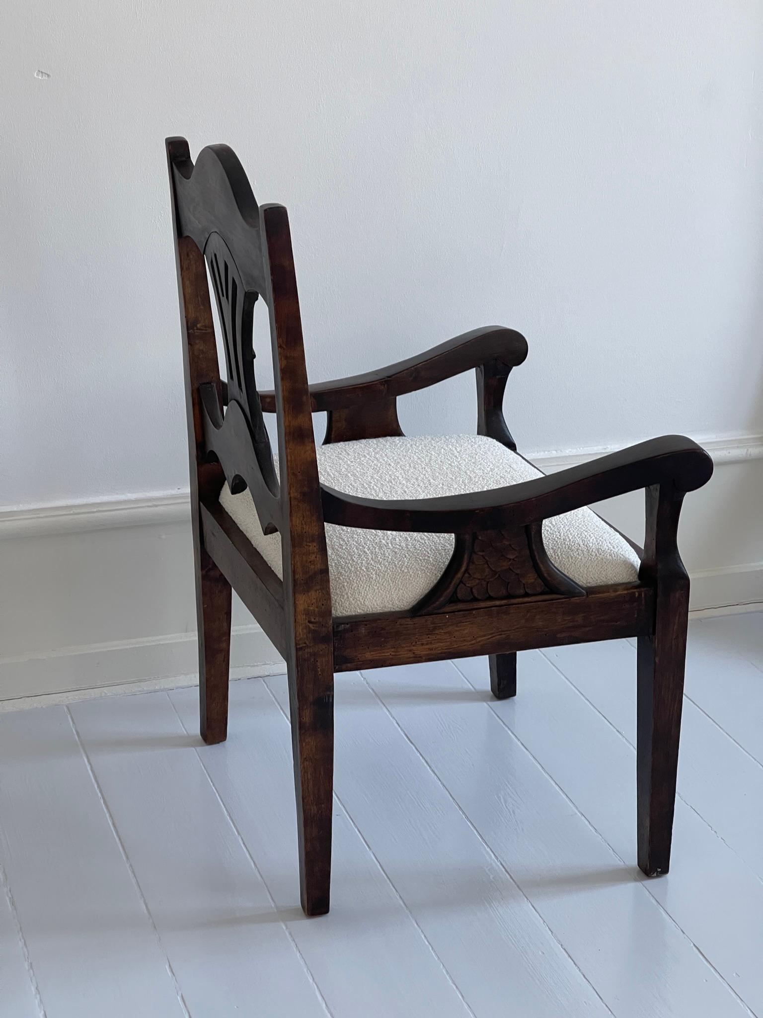 Mid-19th Century Scandinavian Armchair in Stained Oak, reupholstered in Bouclé. For Sale 3