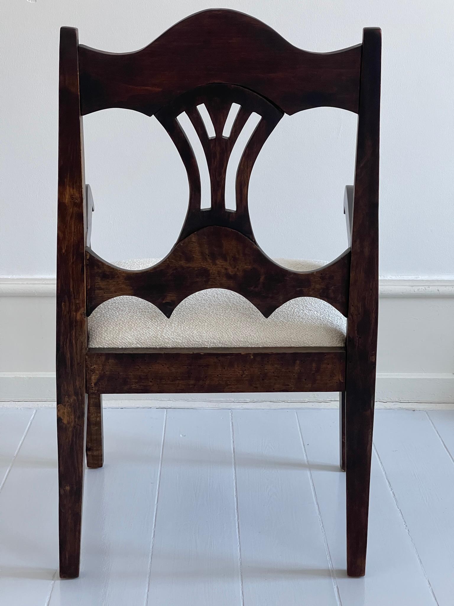 Mid-19th Century Scandinavian Armchair in Stained Oak, reupholstered in Bouclé. For Sale 5