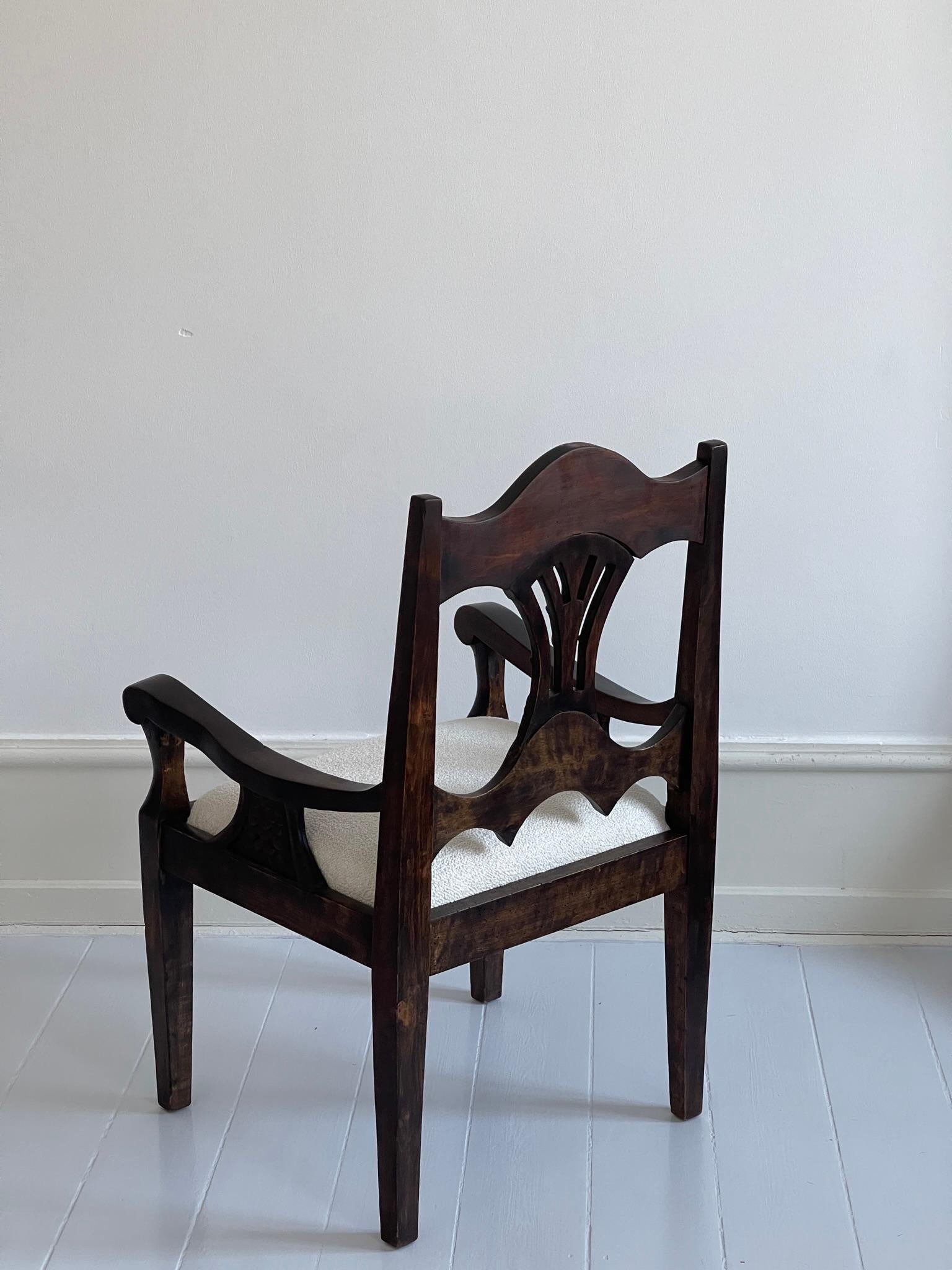 Mid-19th Century Scandinavian Armchair in Stained Oak, reupholstered in Bouclé. For Sale 6