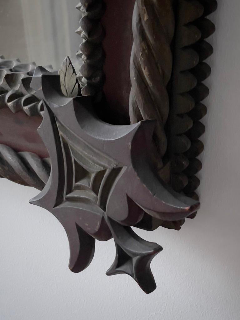 Mid-19th Century Scandinavian hand crafted mirror in Gothic style in hard wood. For Sale 4