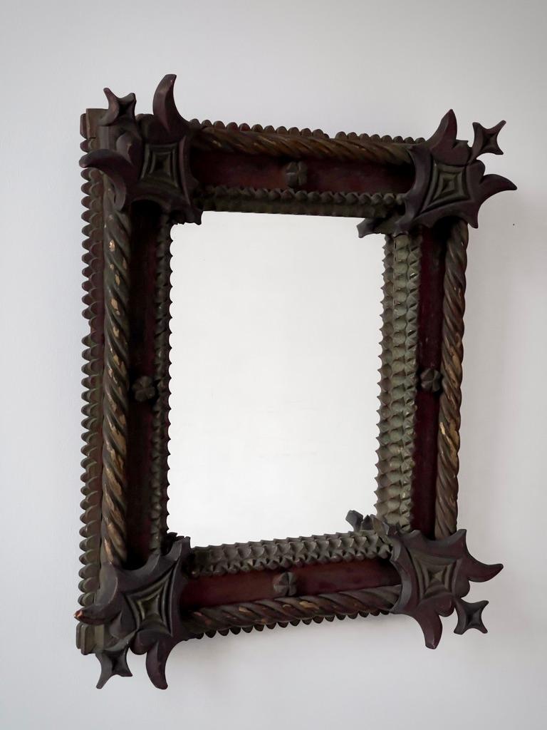 Mid-19th Century Scandinavian hand crafted mirror in Gothic style in hard wood. In Good Condition For Sale In København K, 84