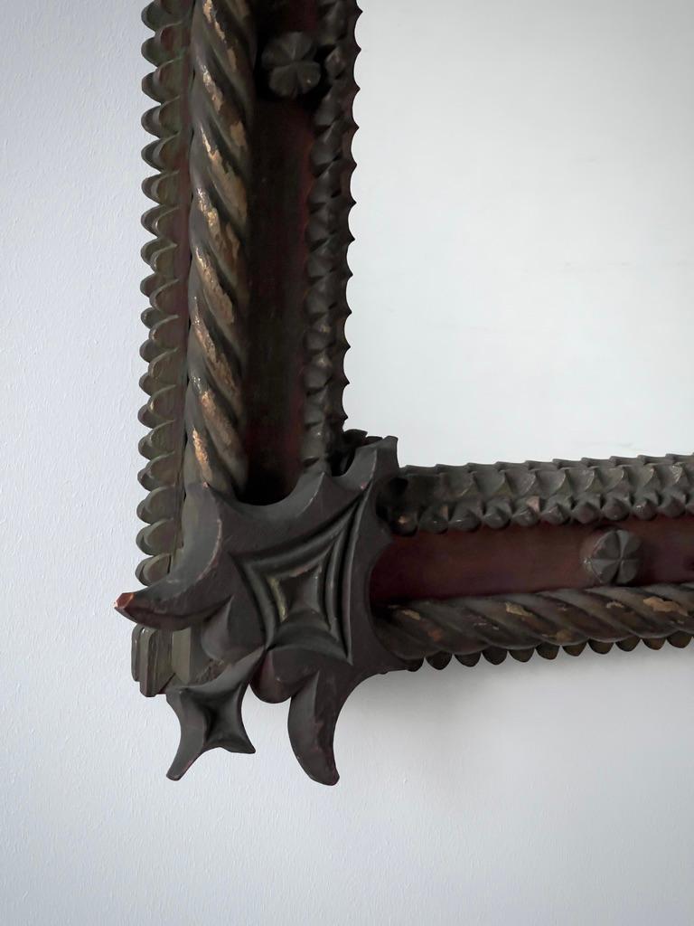 Hardwood Mid-19th Century Scandinavian hand crafted mirror in Gothic style in hard wood. For Sale