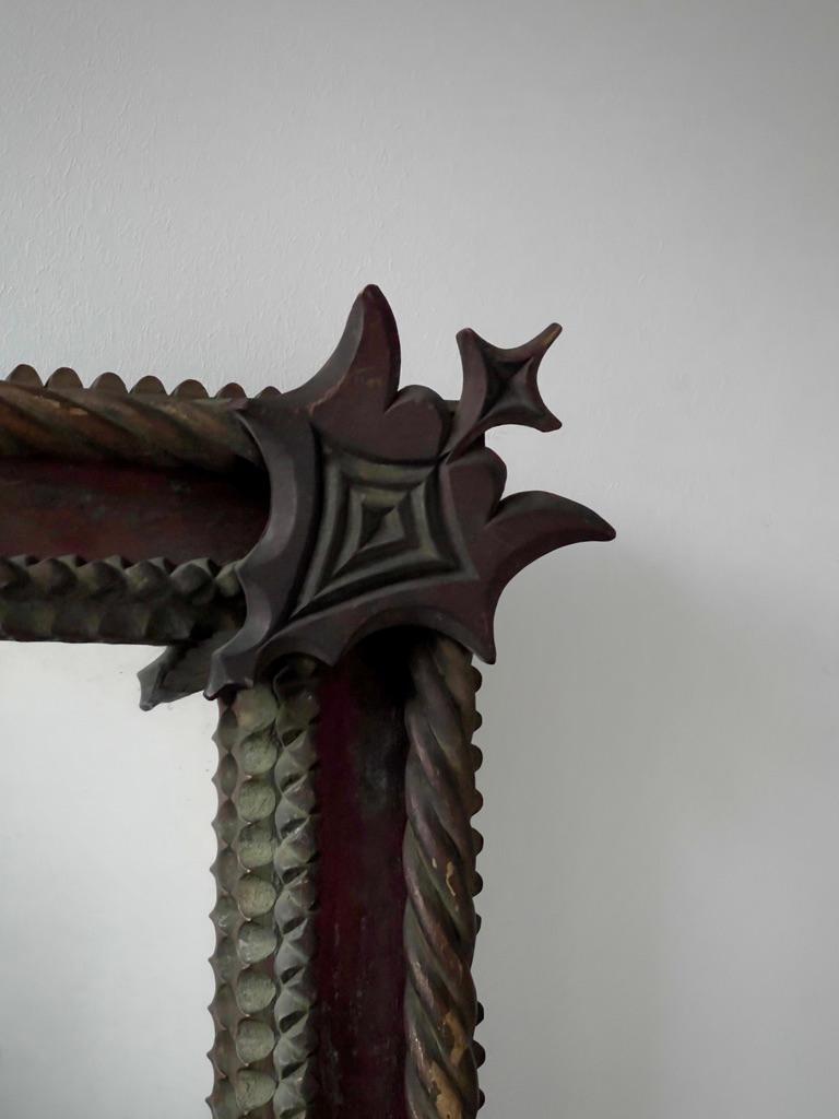 Mid-19th Century Scandinavian hand crafted mirror in Gothic style in hard wood. For Sale 1