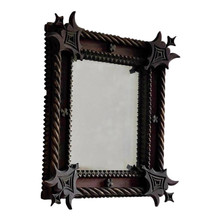 Mid-19th Century Scandinavian hand crafted mirror in Gothic style in hard wood. For Sale