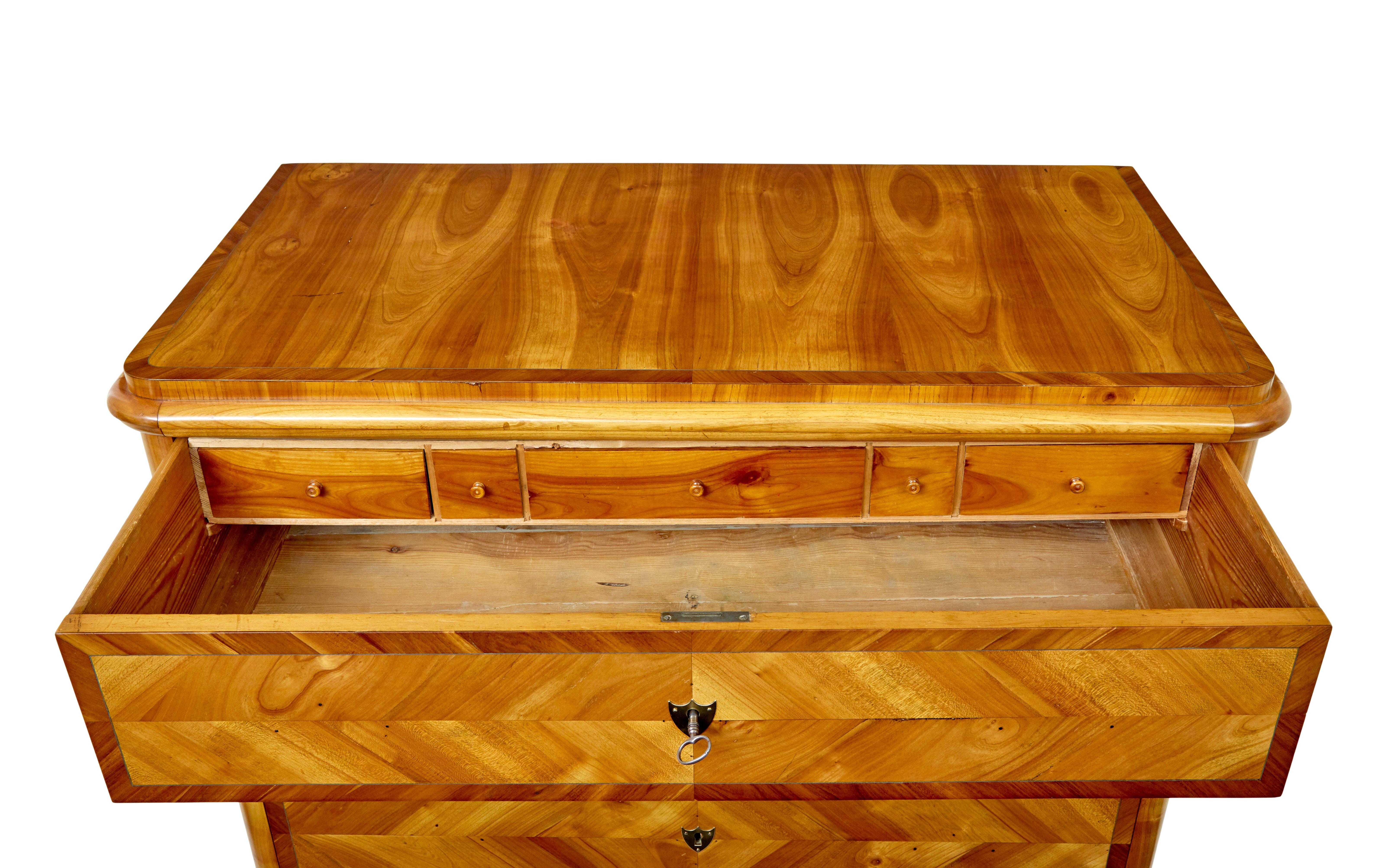 Mid 19th century Scandinavian inlaid elm chest of drawers For Sale 3