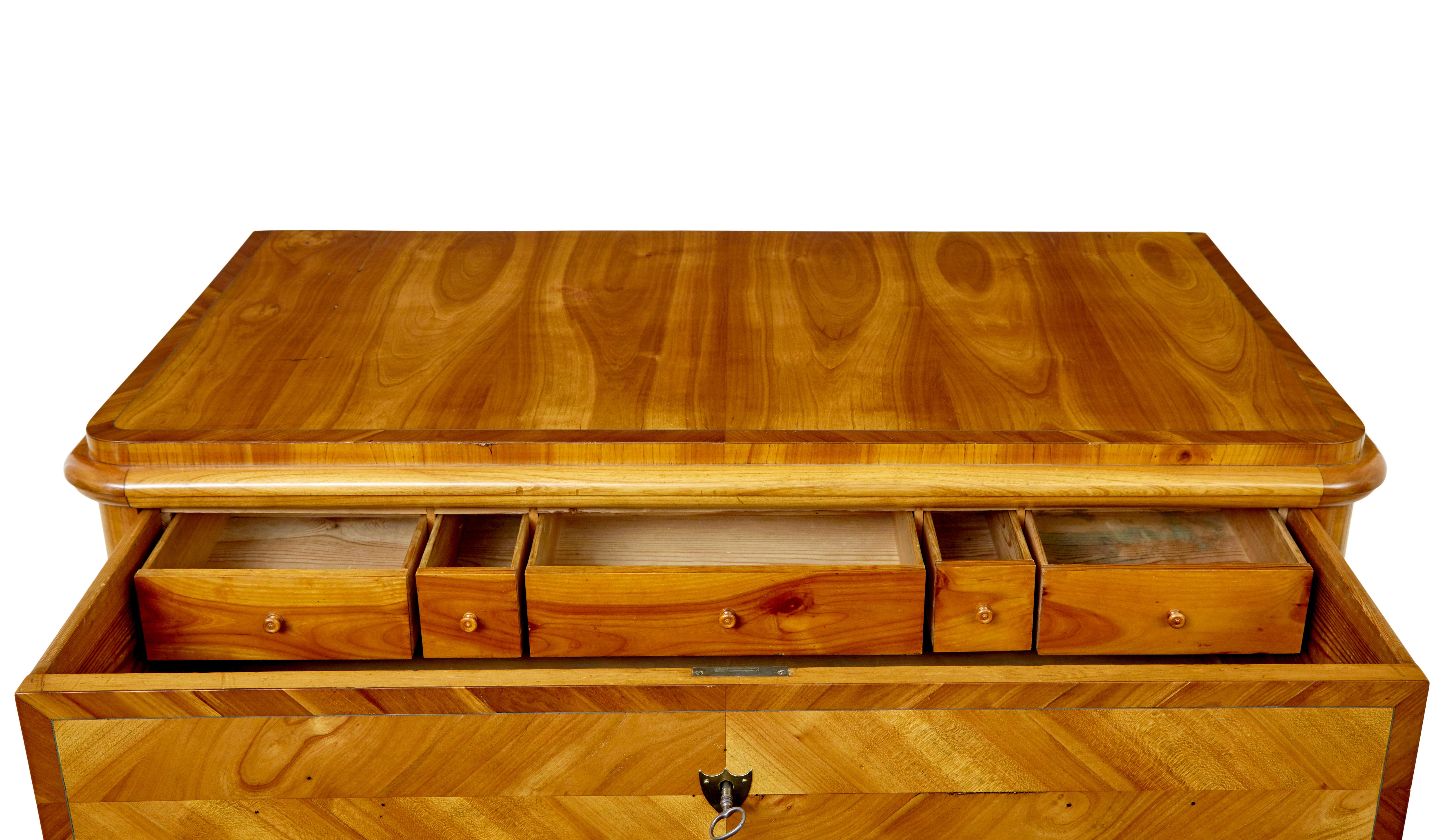 Mid 19th century Scandinavian inlaid elm chest of drawers For Sale 5