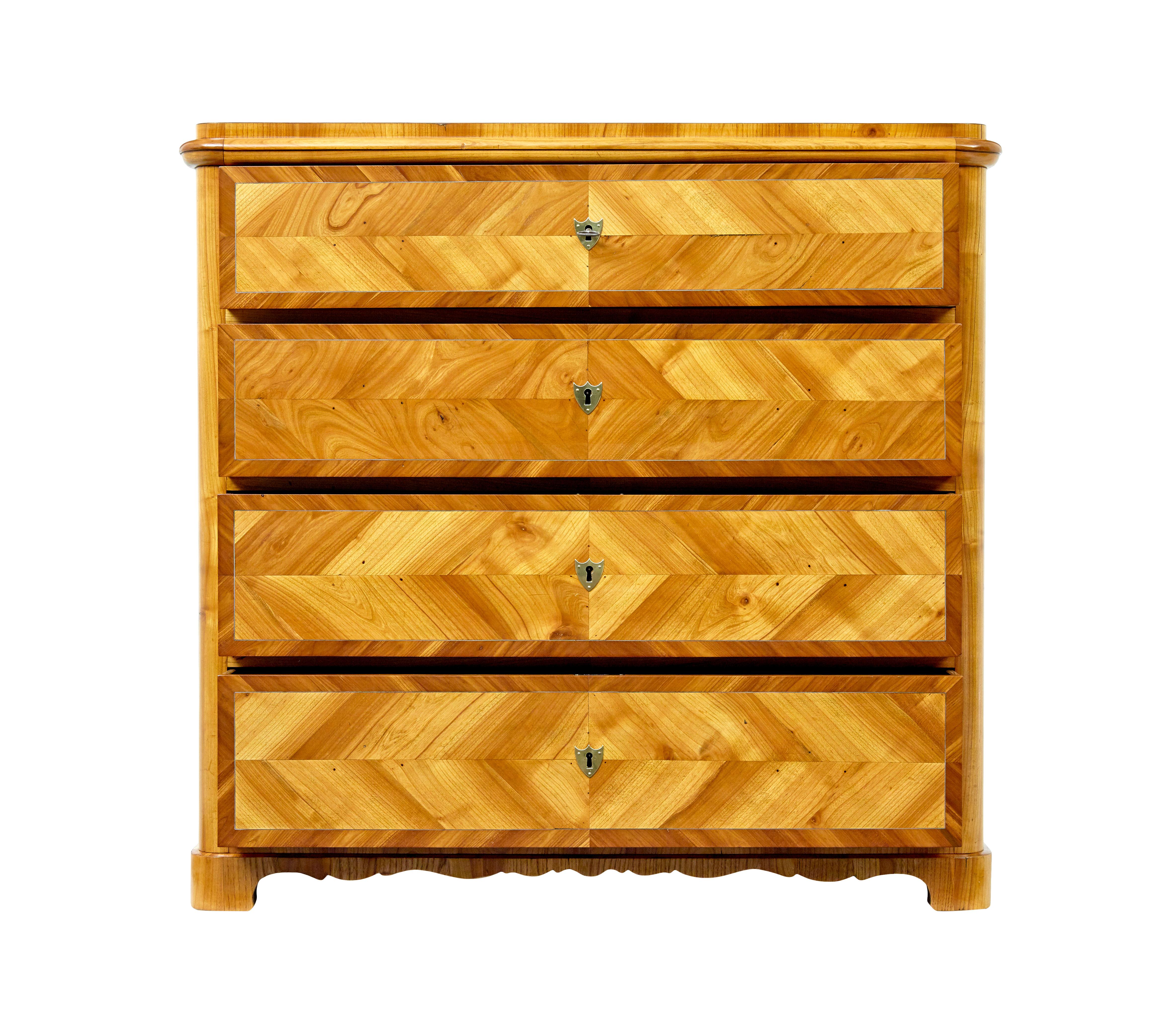Empire Mid 19th century Scandinavian inlaid elm chest of drawers For Sale