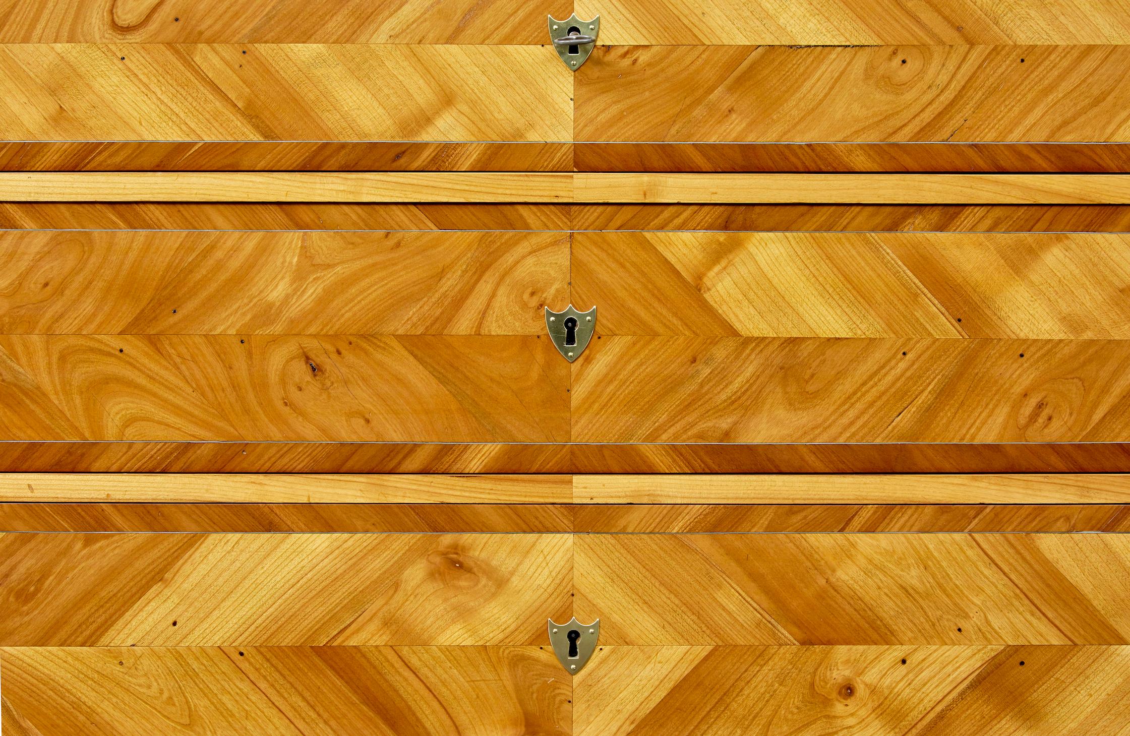 19th Century Mid 19th century Scandinavian inlaid elm chest of drawers For Sale
