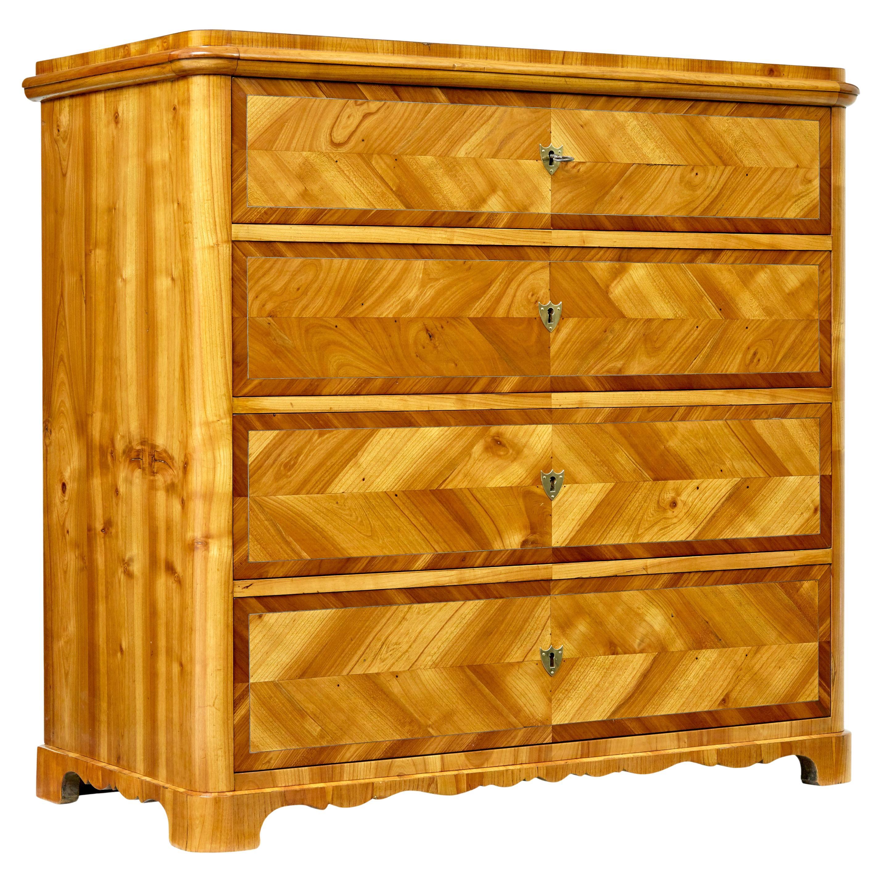 Mid 19th century Scandinavian inlaid elm chest of drawers For Sale