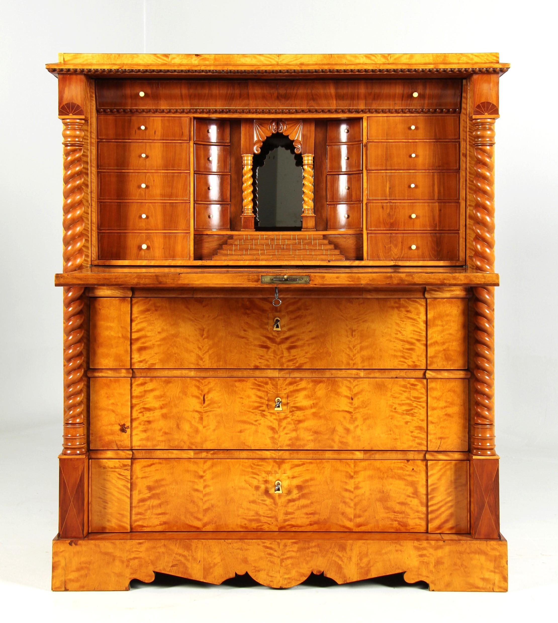 Mid-19th Century Swedish Secretaire from 1857 with Trick Lock and Secret Compartements For Sale