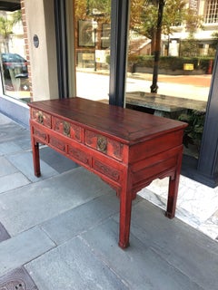 Mid-19th Century Server or Sideboard with 3 Drawers and Carved Details in Drawer