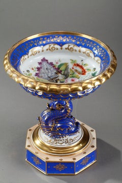 Mid-19th Century Serving Dish with Dolphin in Polychrome Porcelain