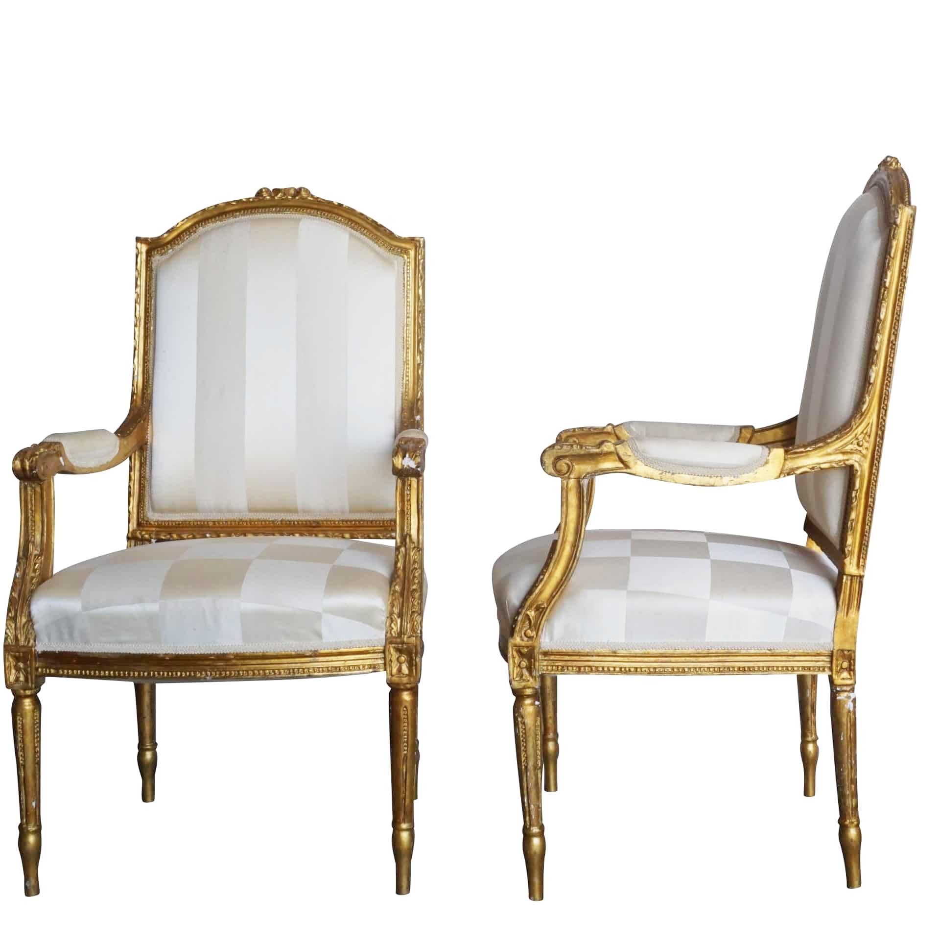 Hand-Carved 19th Century Gold French Set of Four Antique Gilded Wood Armchairs For Sale