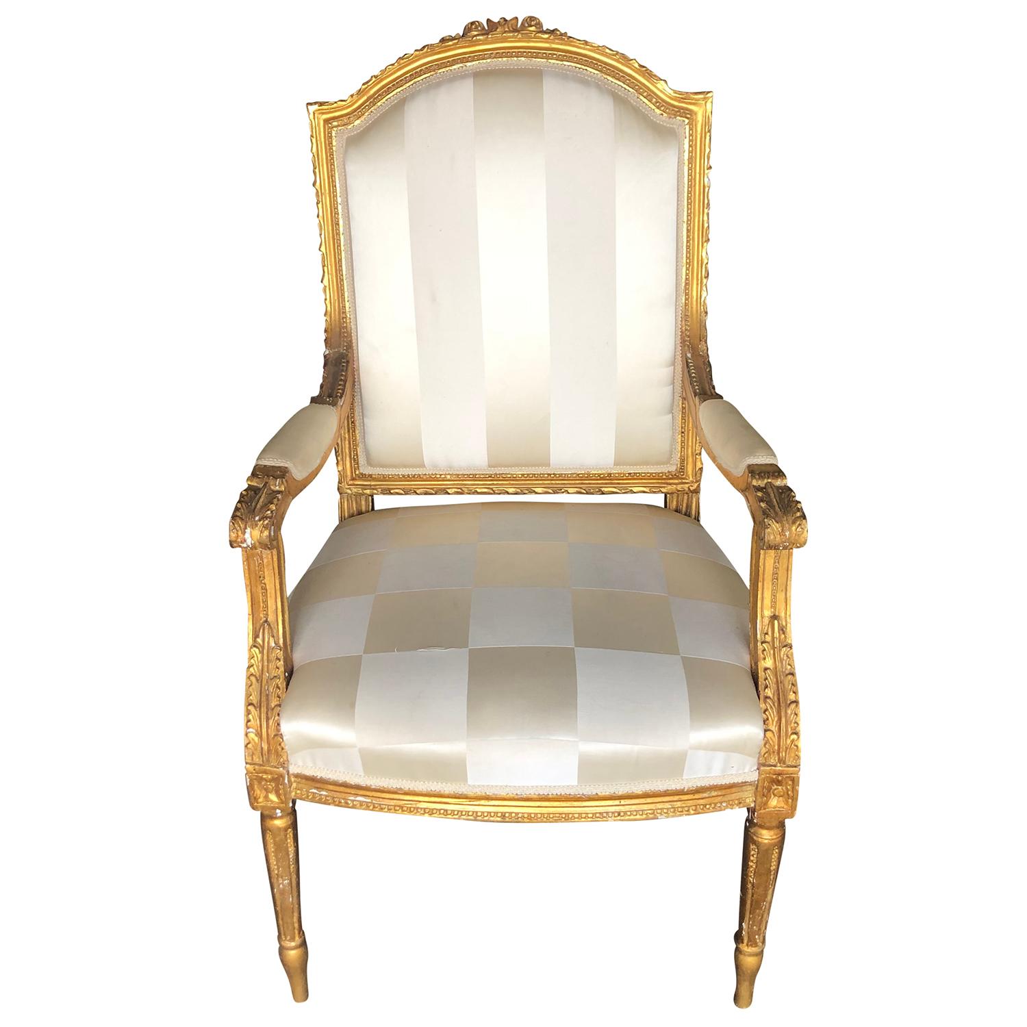 Fabric 19th Century Gold French Set of Four Antique Gilded Wood Armchairs For Sale