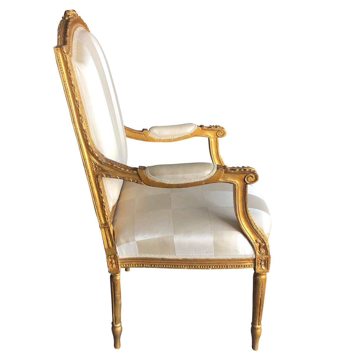 19th Century Gold French Set of Four Antique Gilded Wood Armchairs For Sale 1