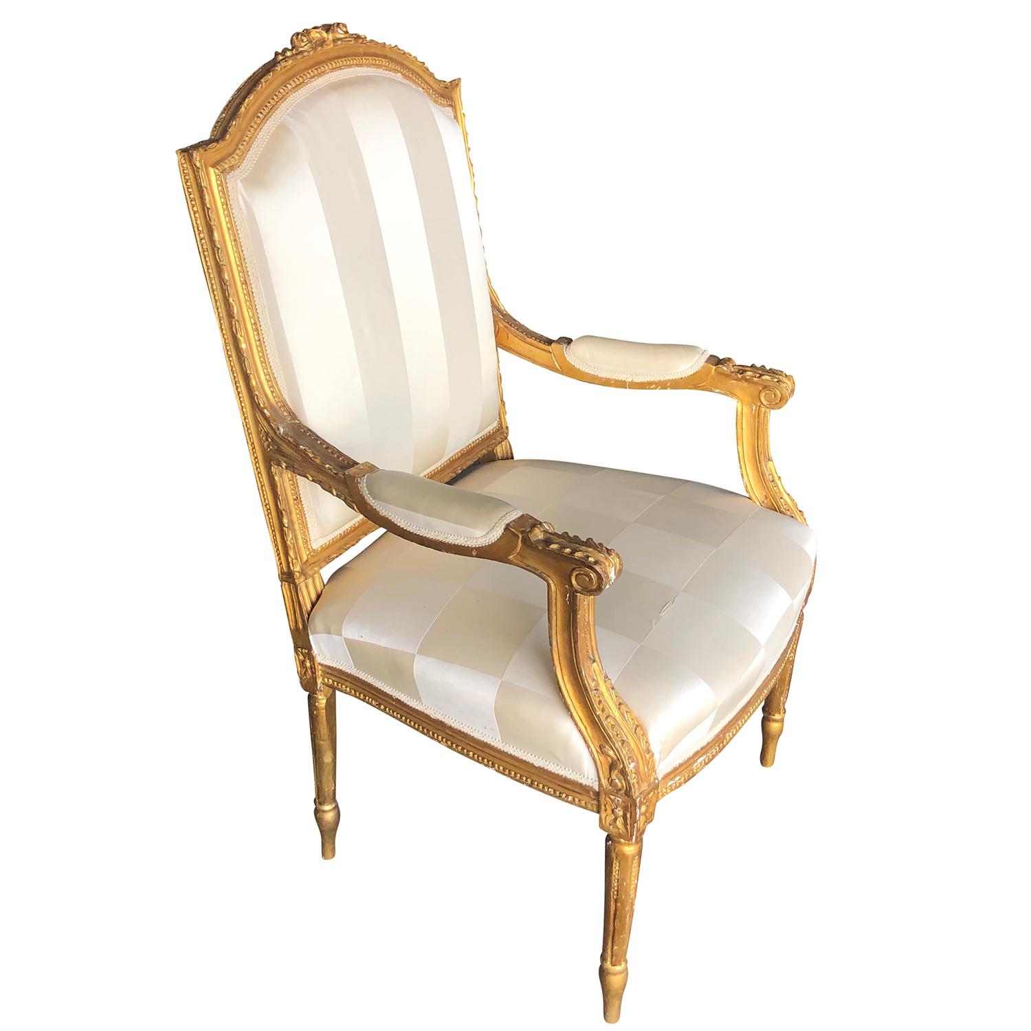 19th Century Gold French Set of Four Antique Gilded Wood Armchairs For Sale 2