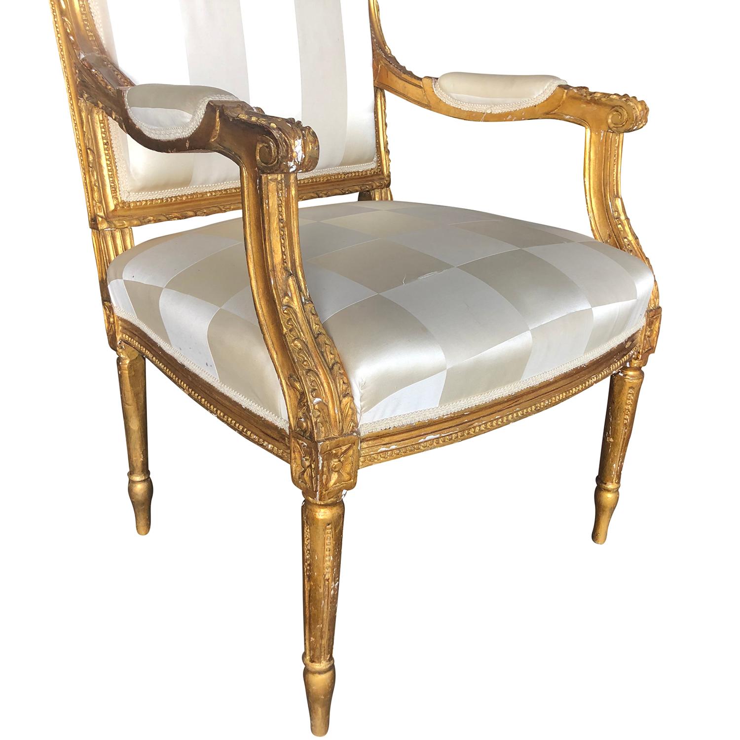 19th Century Gold French Set of Four Antique Gilded Wood Armchairs For Sale 3