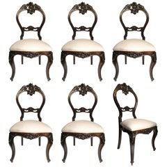 Mid-19th Century Set of Six Italian Louis Philippe Upholstered Palisander Chairs