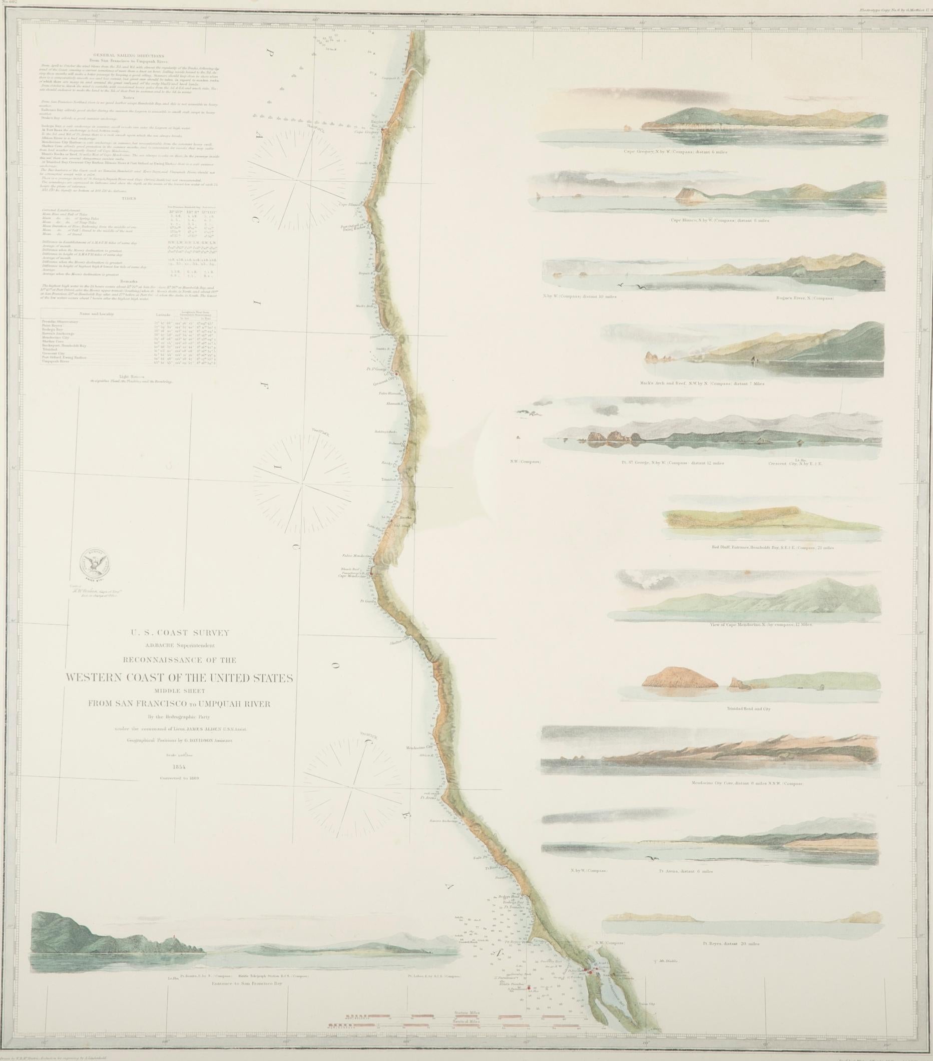 American Mid-19th Century Set of Three Charts of the West Coast