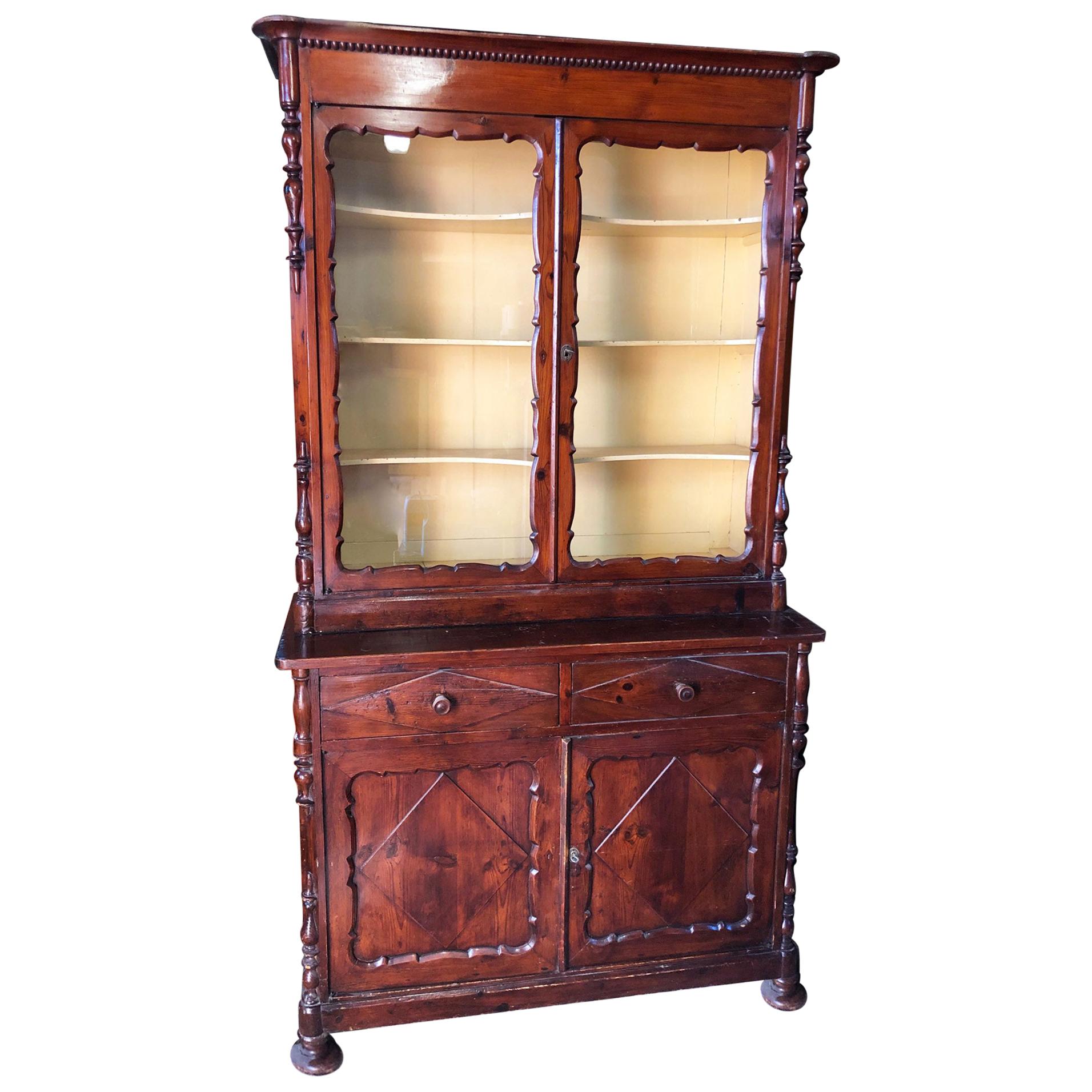  Italian Showcase with Two Doors in Larch Original Color Antique Tuscany For Sale