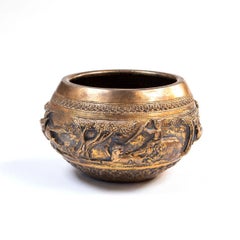 Brass Bowl with Hunting Scenes, Mid-19th Century Siamese
