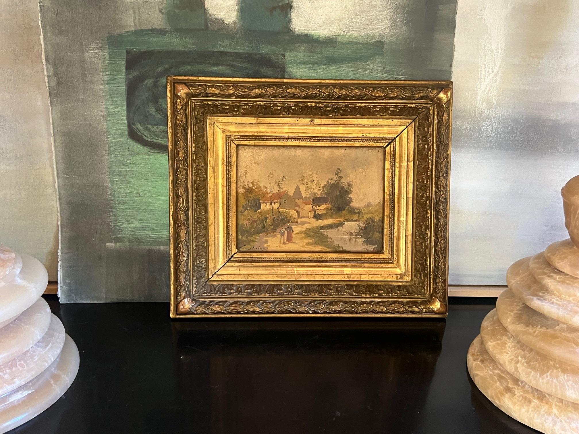 Peinture à l'huile sur bois signée et encadrée du milieu du 19e siècle en vente 2