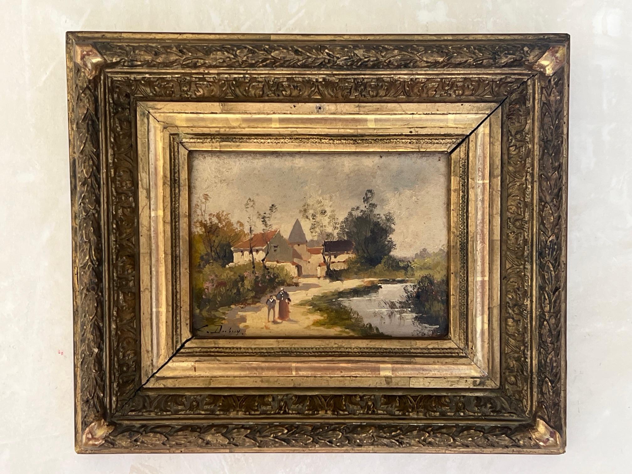 Peinture à l'huile sur bois signée et encadrée du milieu du 19e siècle en vente 4