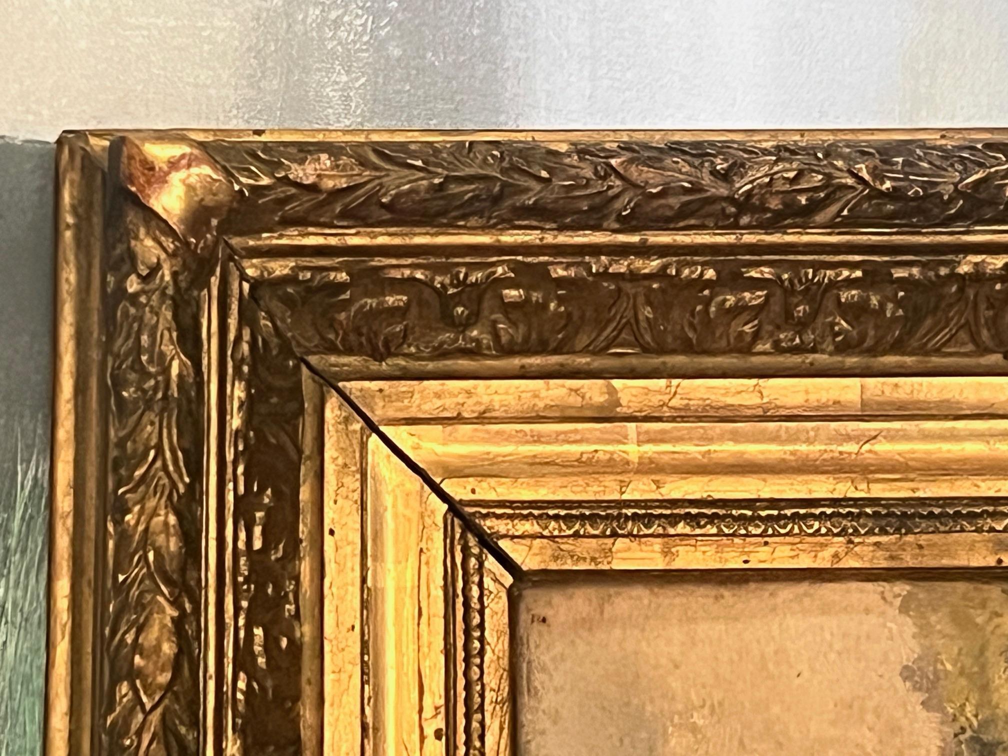 Sculpté à la main Peinture à l'huile sur bois signée et encadrée du milieu du 19e siècle en vente
