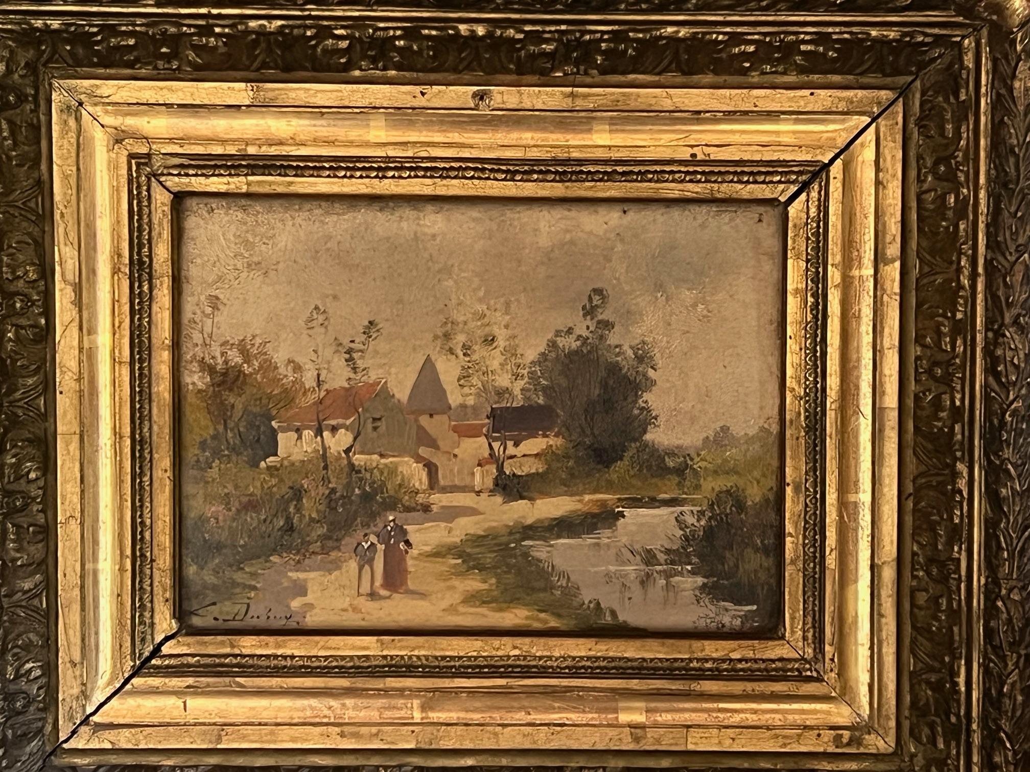 XIXe siècle Peinture à l'huile sur bois signée et encadrée du milieu du 19e siècle en vente