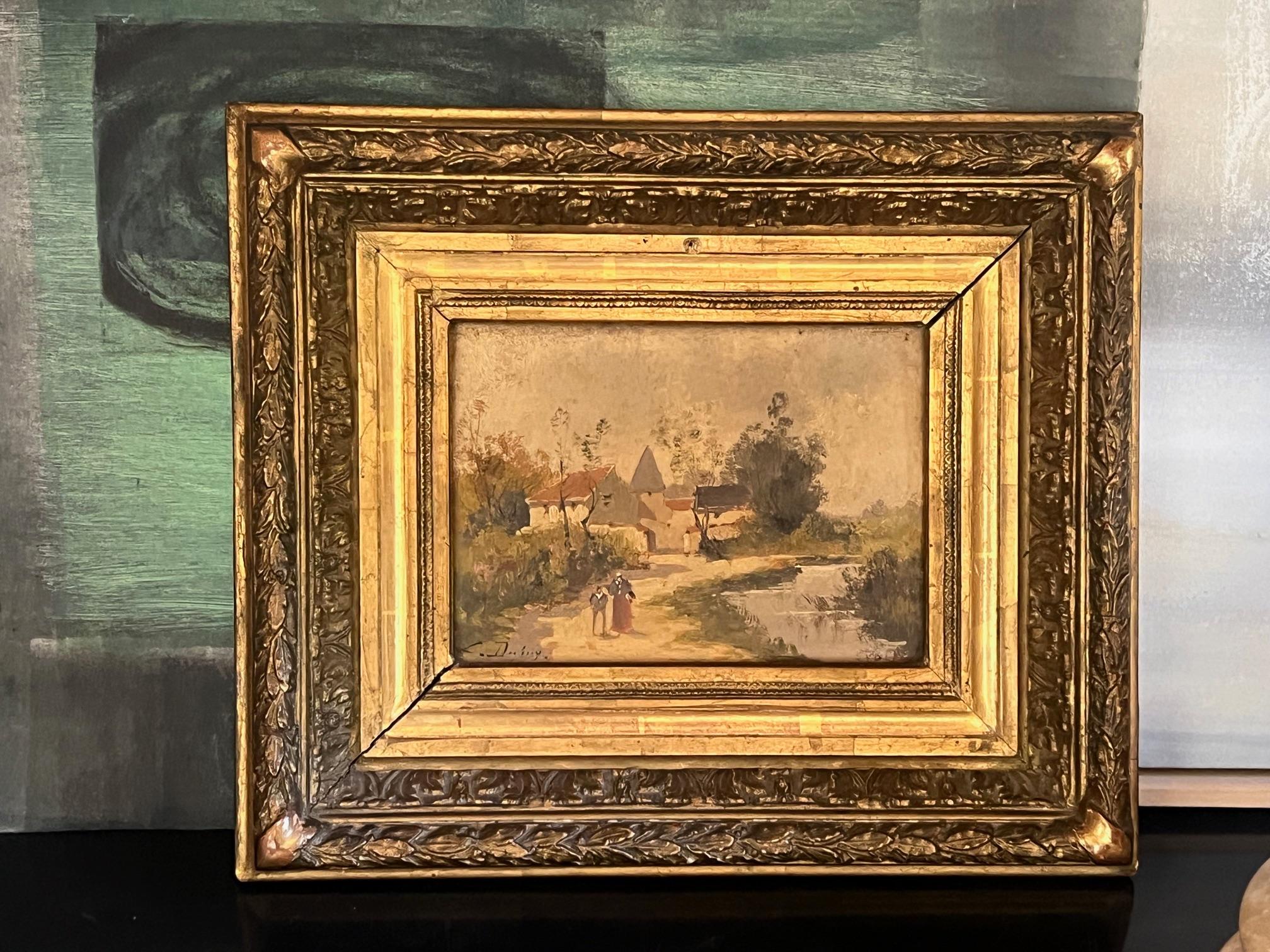 Peinture à l'huile sur bois signée et encadrée du milieu du 19e siècle en vente 1