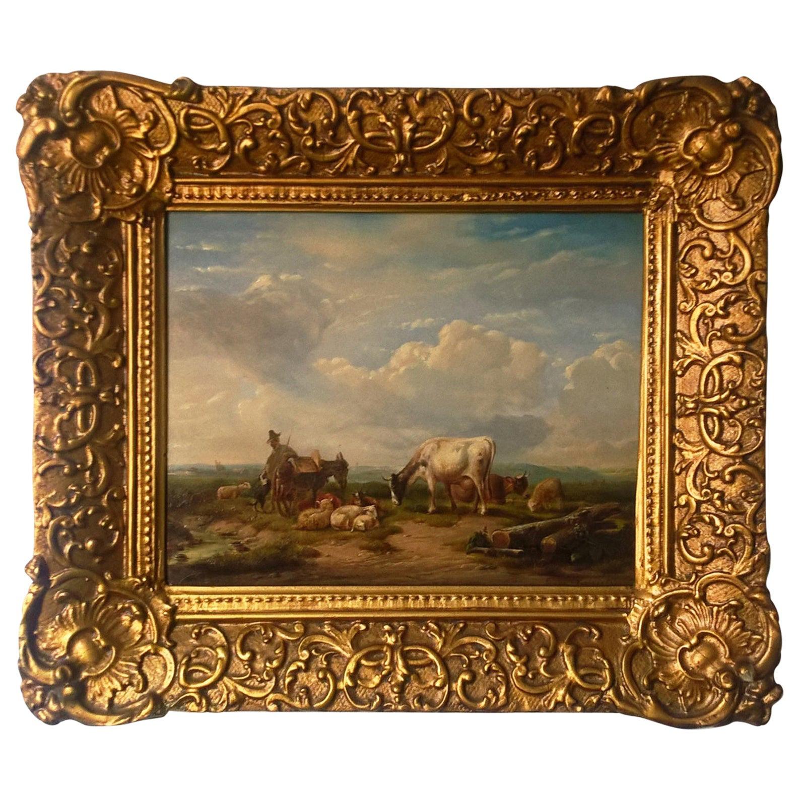 Mid-19th Century Signed Oil on Panel Depicting a Rural Scene For Sale