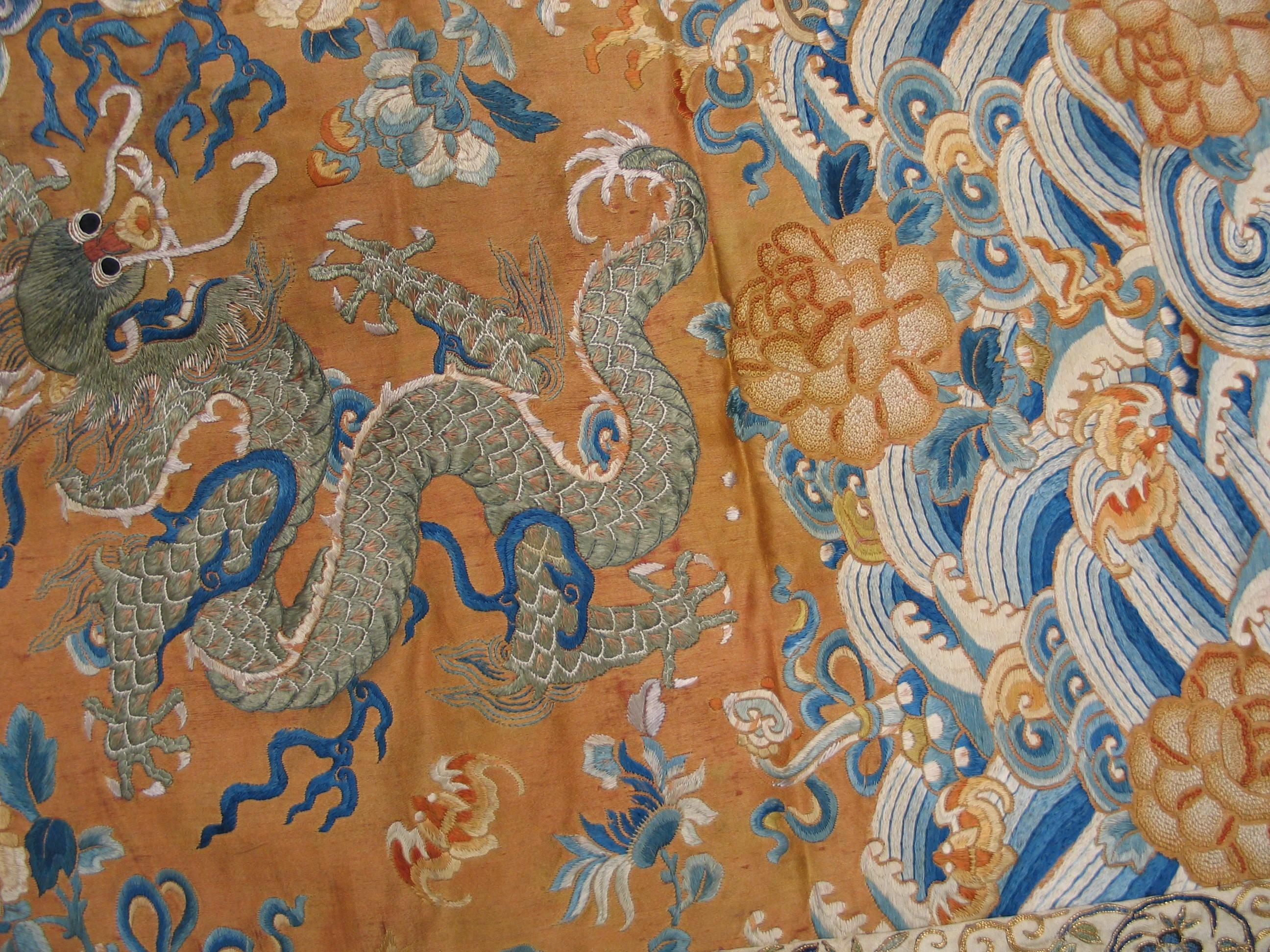 Mid 19th Century Silk Chinese Dragon Embroidery ( 1'8
