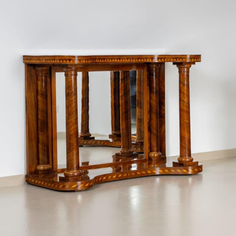 Biedermeier Console en parquet du milieu du XIXe siècle avec miroir en vente