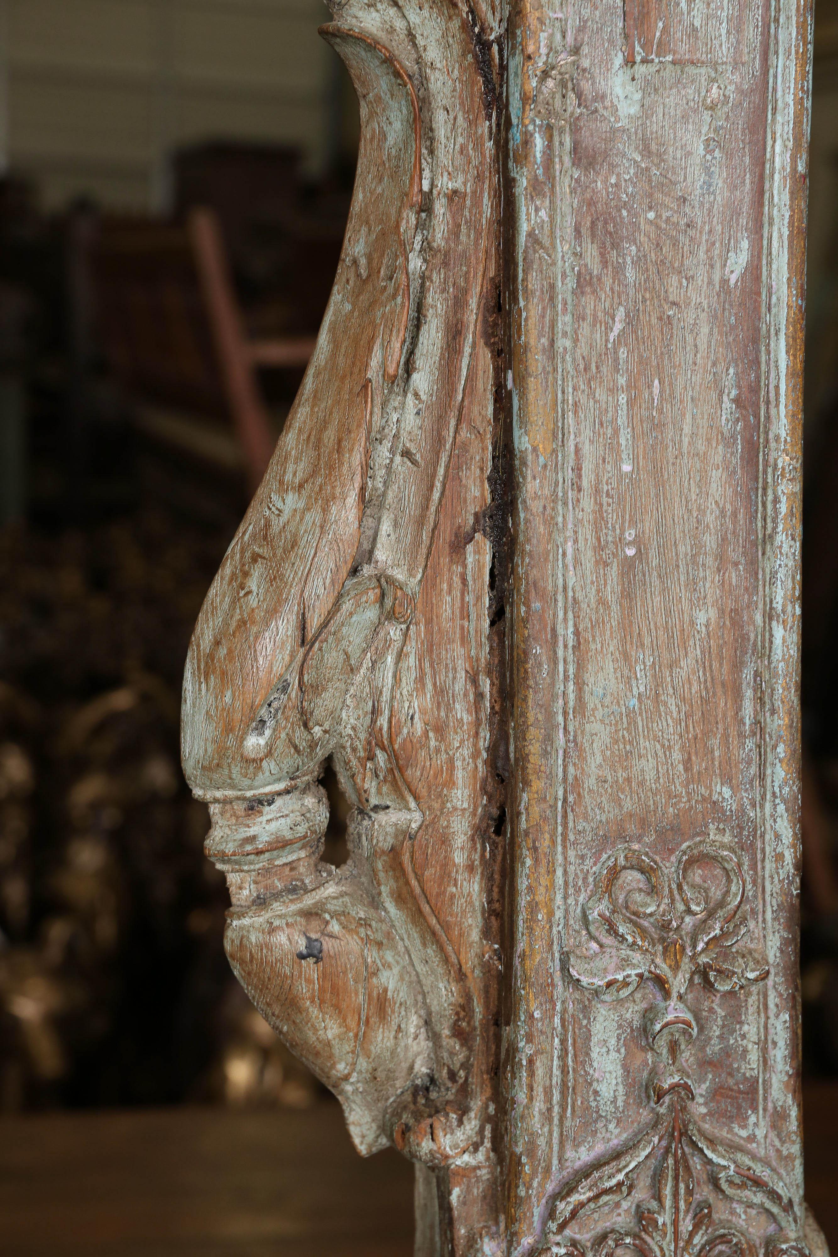 Mid-19th Century Solid Teak Wood Carved Arch Window Frame from a Castle In Excellent Condition In Houston, TX