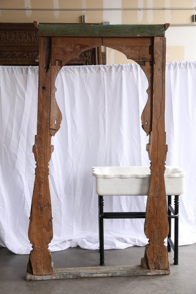 Mid-19th Century Solid Teak Wood Carved Arch Window Frame from a Castle