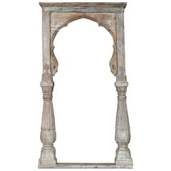 Antique Mid-19th Century Solid Teak Wood Carved Arch Window Frame from a Castle