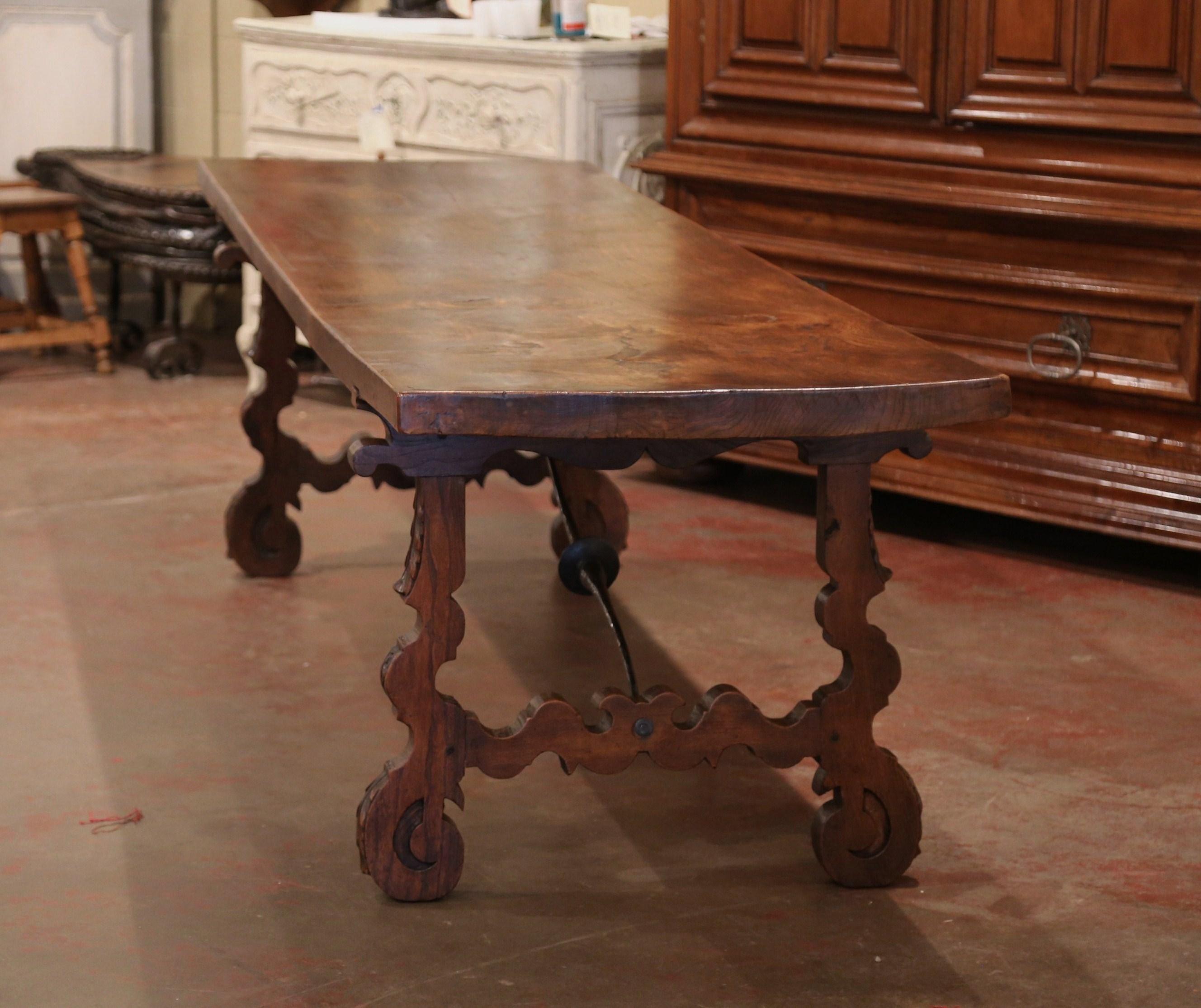 Mid-19th Century Spanish Carved Elm and Wrought Iron Dining Room Table 5