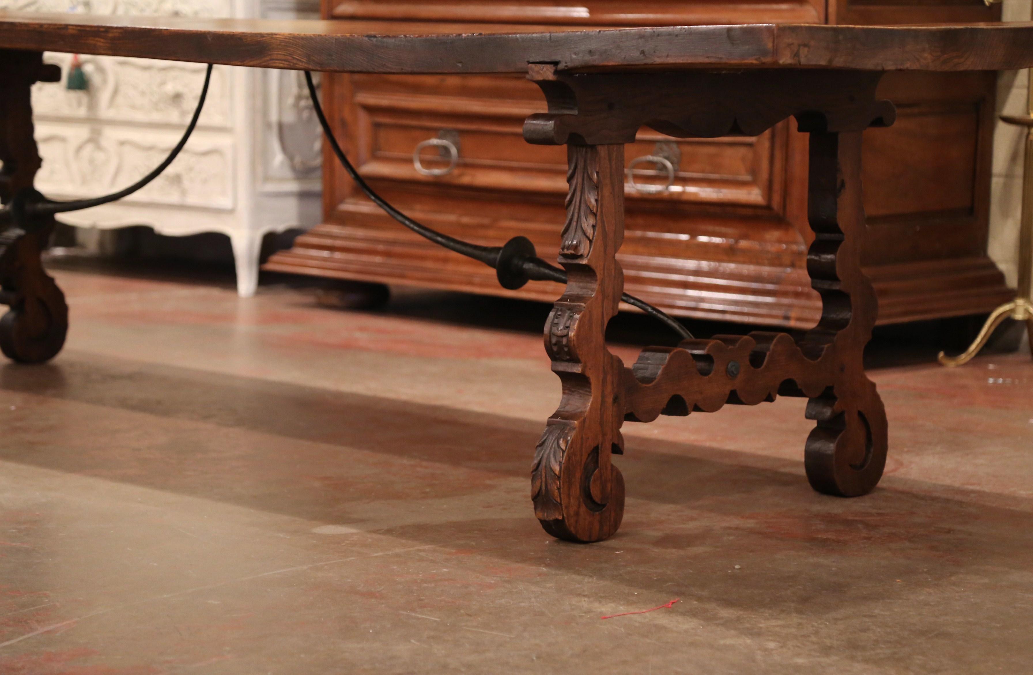 Hand-Carved Mid-19th Century Spanish Carved Elm and Wrought Iron Dining Room Table