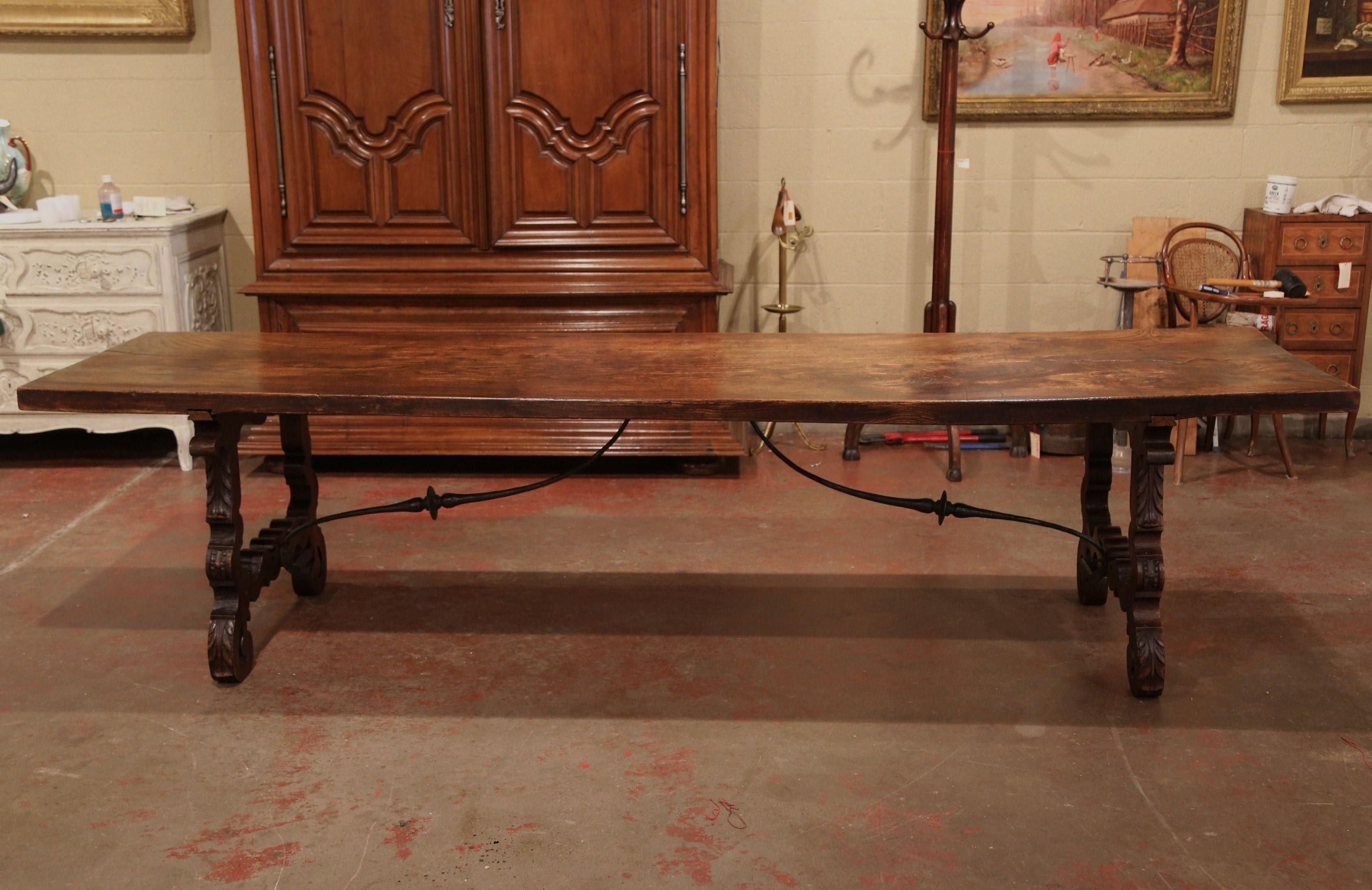 Mid-19th Century Spanish Carved Elm and Wrought Iron Dining Room Table 1