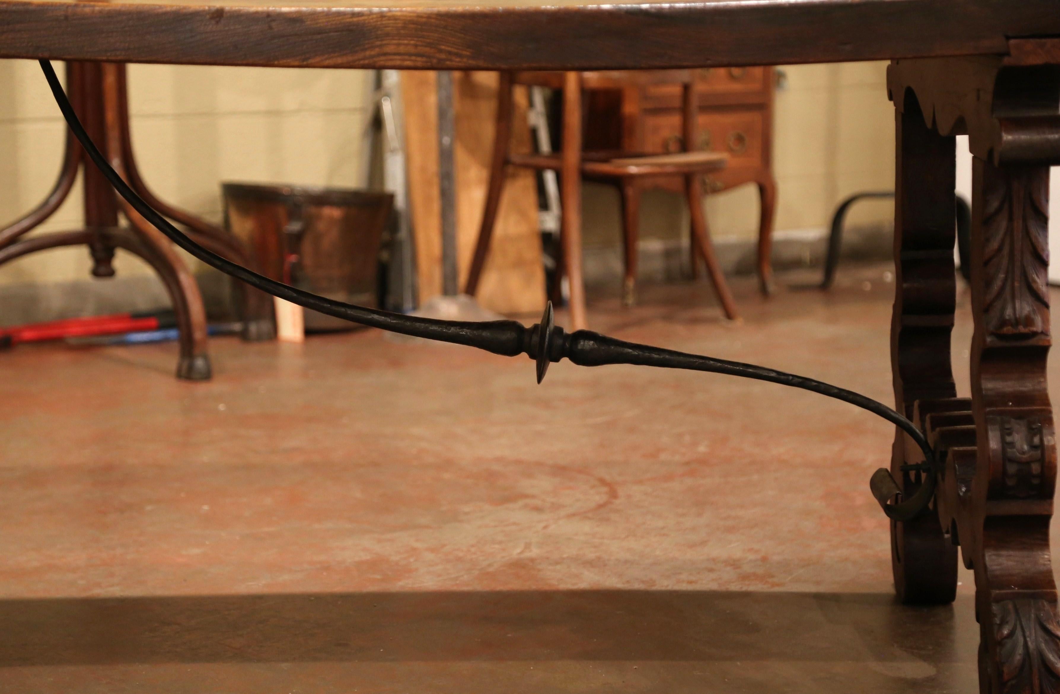 Mid-19th Century Spanish Carved Elm and Wrought Iron Dining Room Table 2