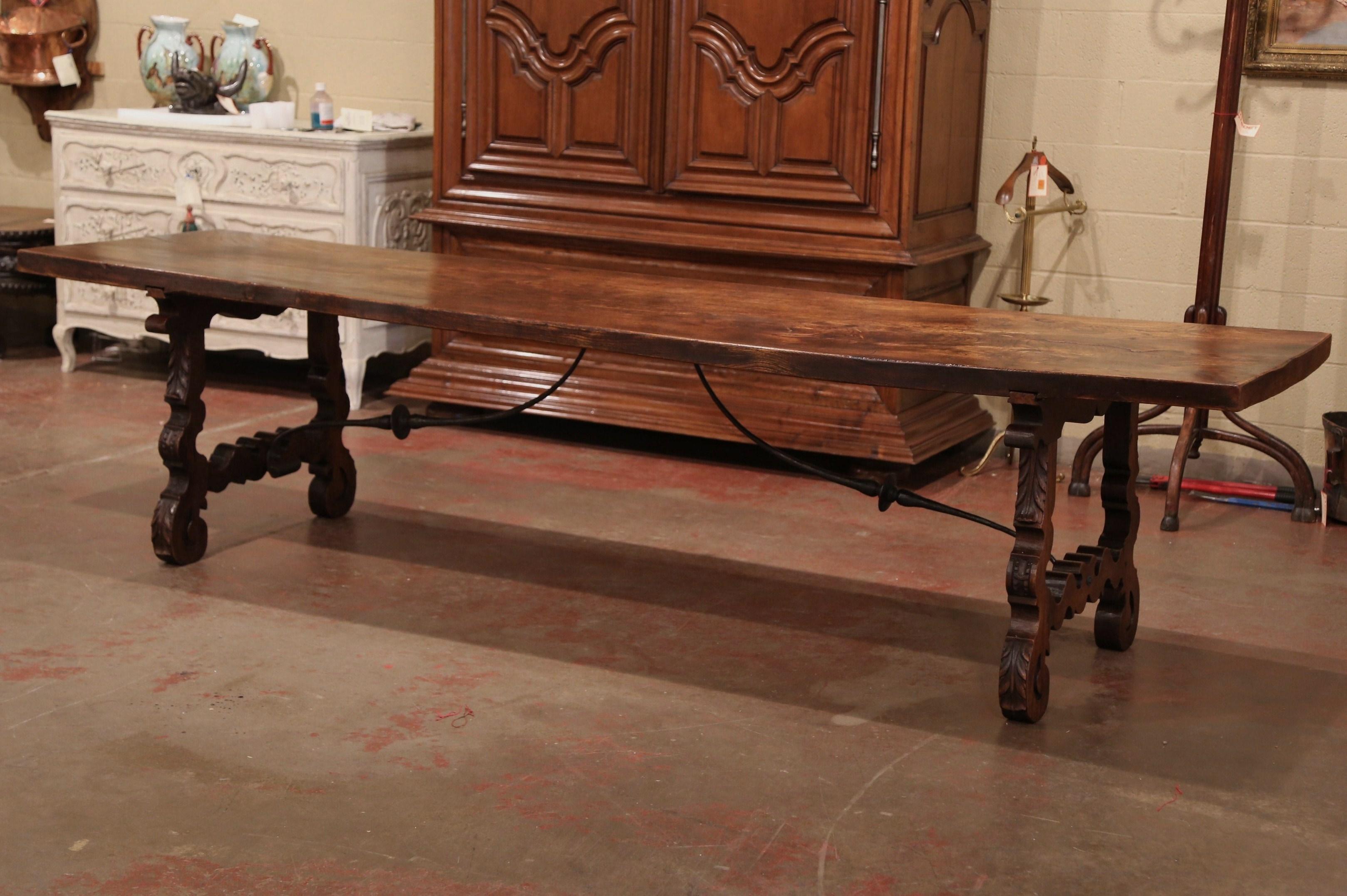 Mid-19th Century Spanish Carved Elm and Wrought Iron Dining Room Table 3