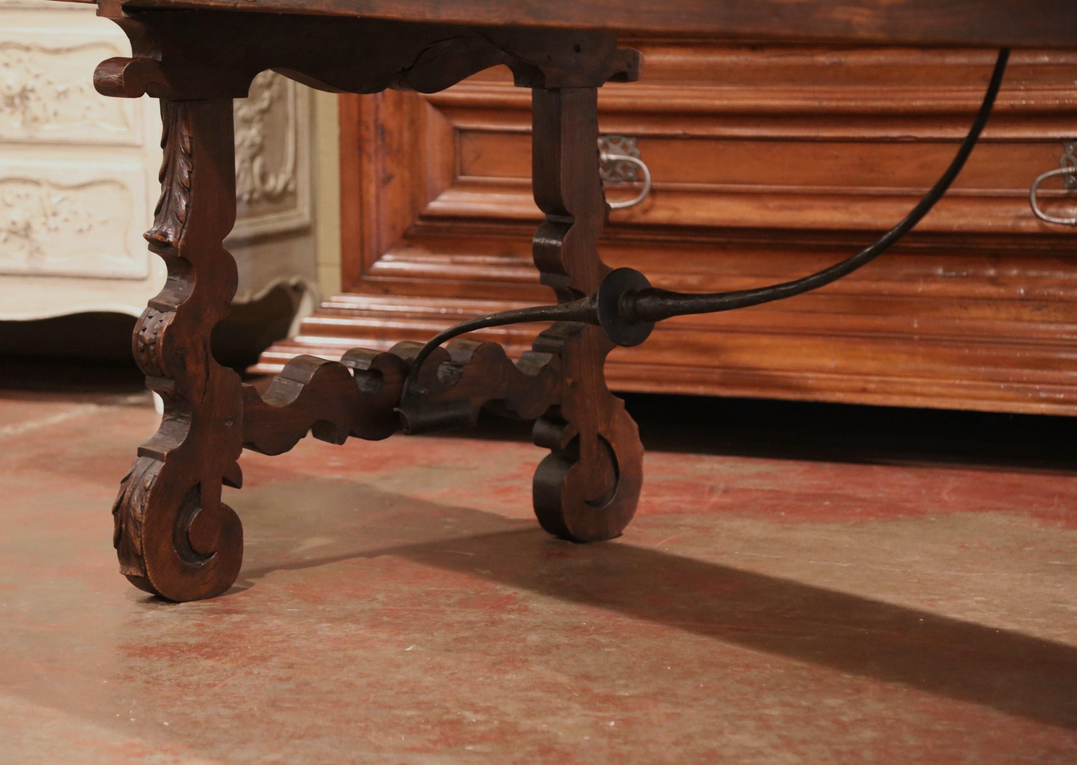 Mid-19th Century Spanish Carved Elm and Wrought Iron Dining Room Table 4
