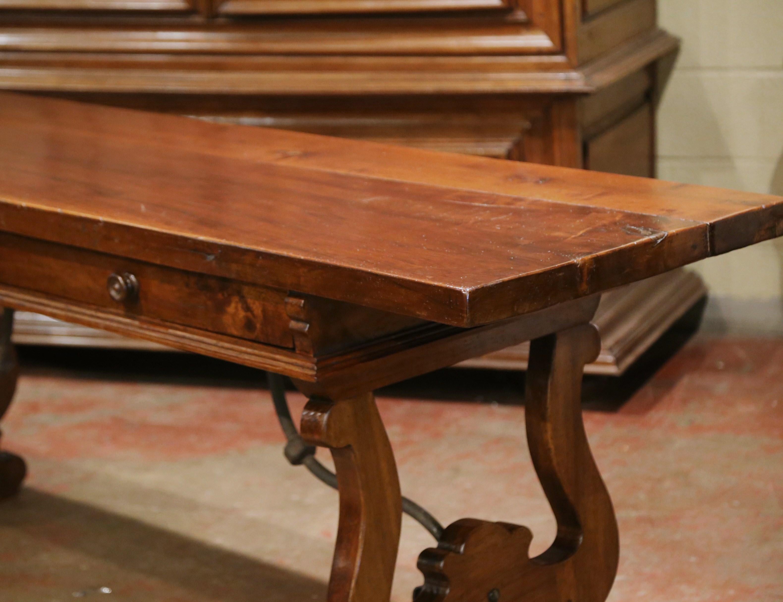 Mid-19th Century Spanish Carved Walnut and Iron Console Table Desk with Drawers 4