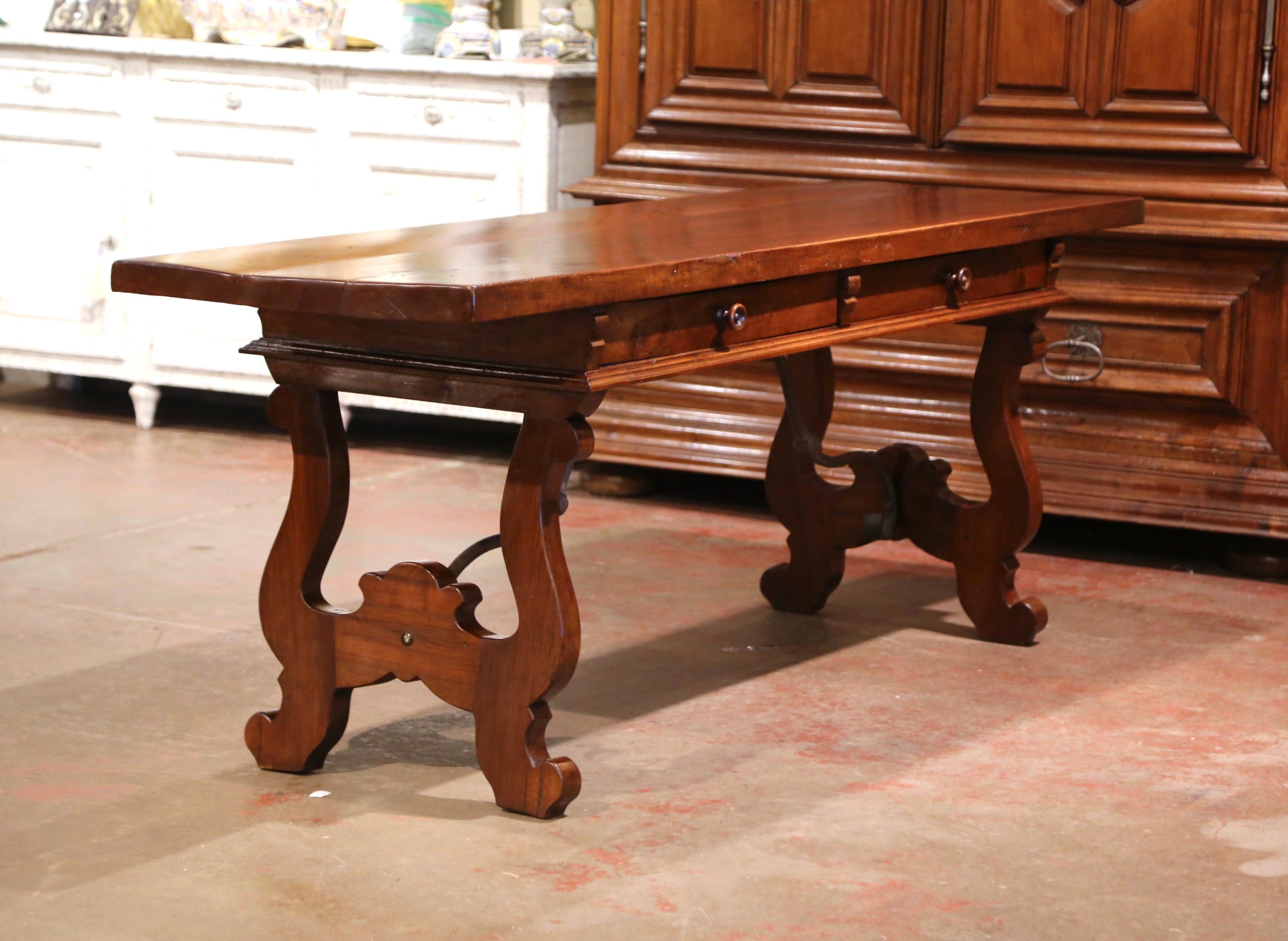 Mid-19th Century Spanish Carved Walnut and Iron Console Table Desk with Drawers 6