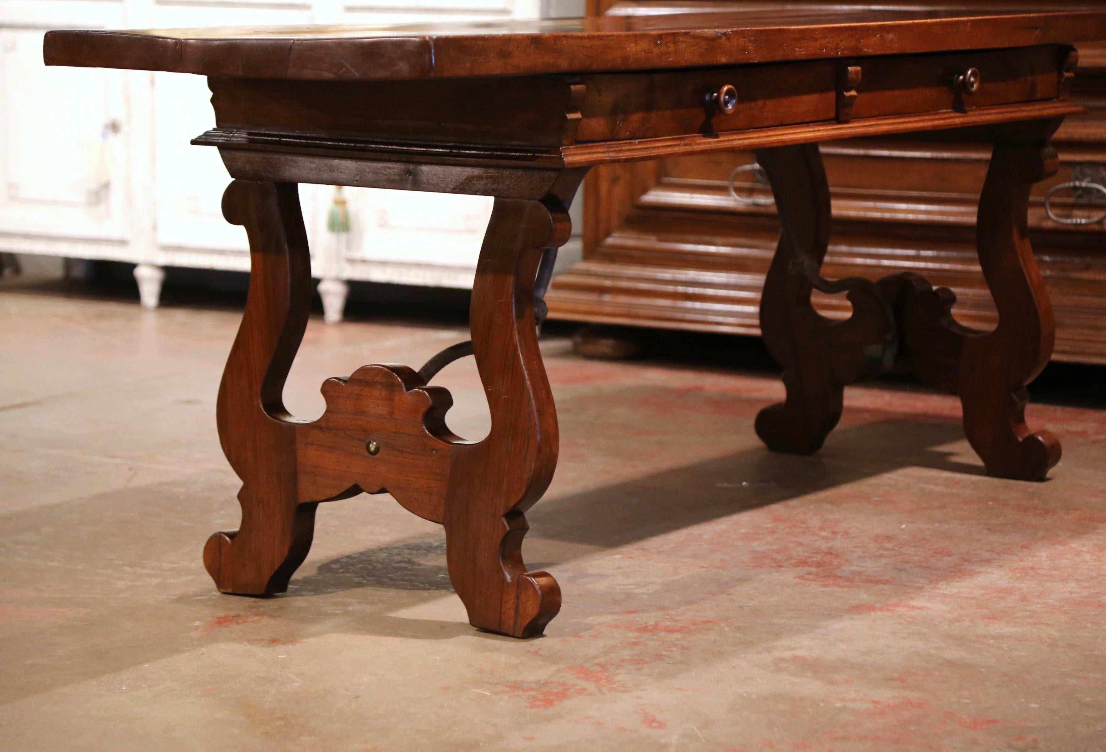 Mid-19th Century Spanish Carved Walnut and Iron Console Table Desk with Drawers 7