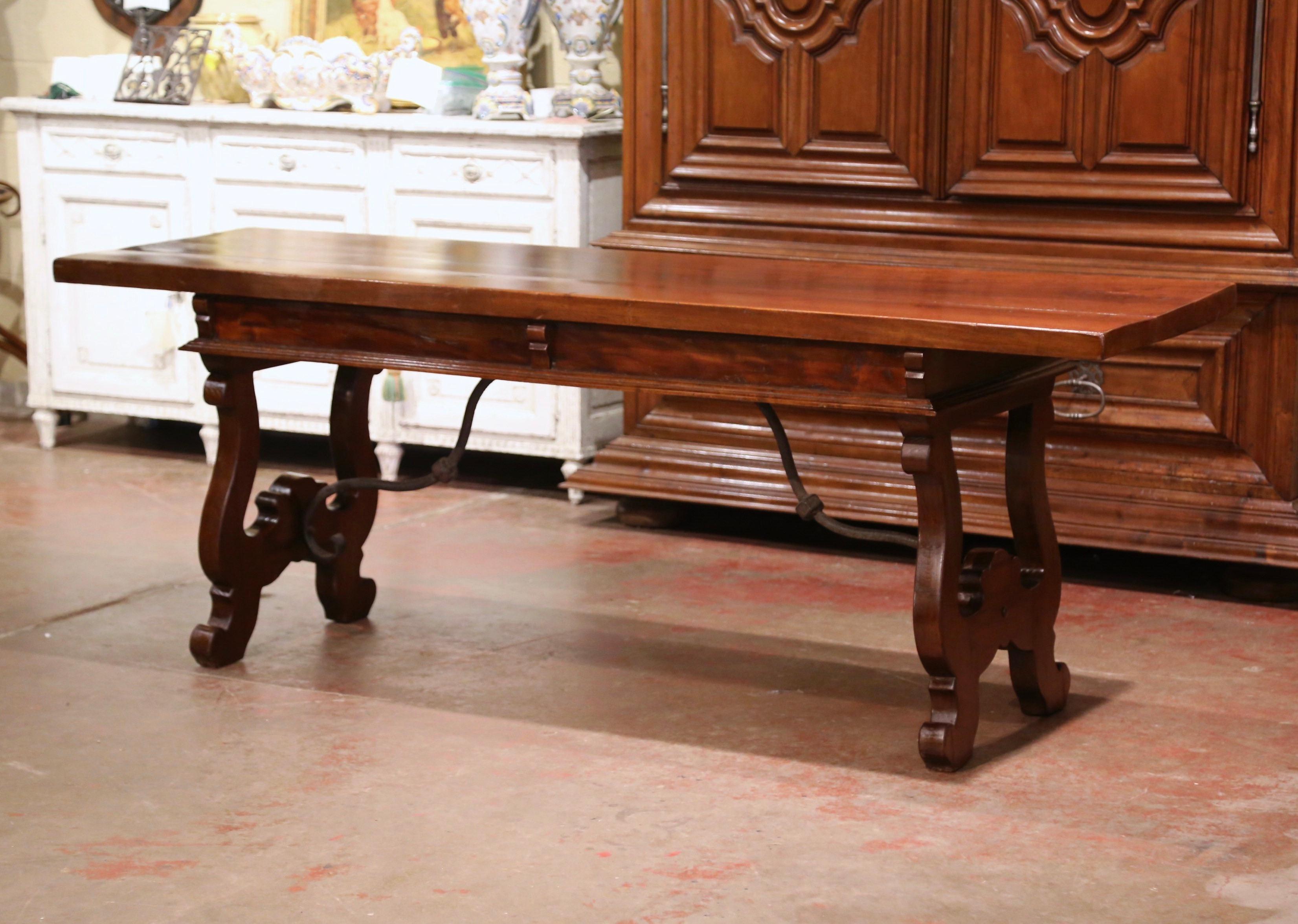 Mid-19th Century Spanish Carved Walnut and Iron Console Table Desk with Drawers 8