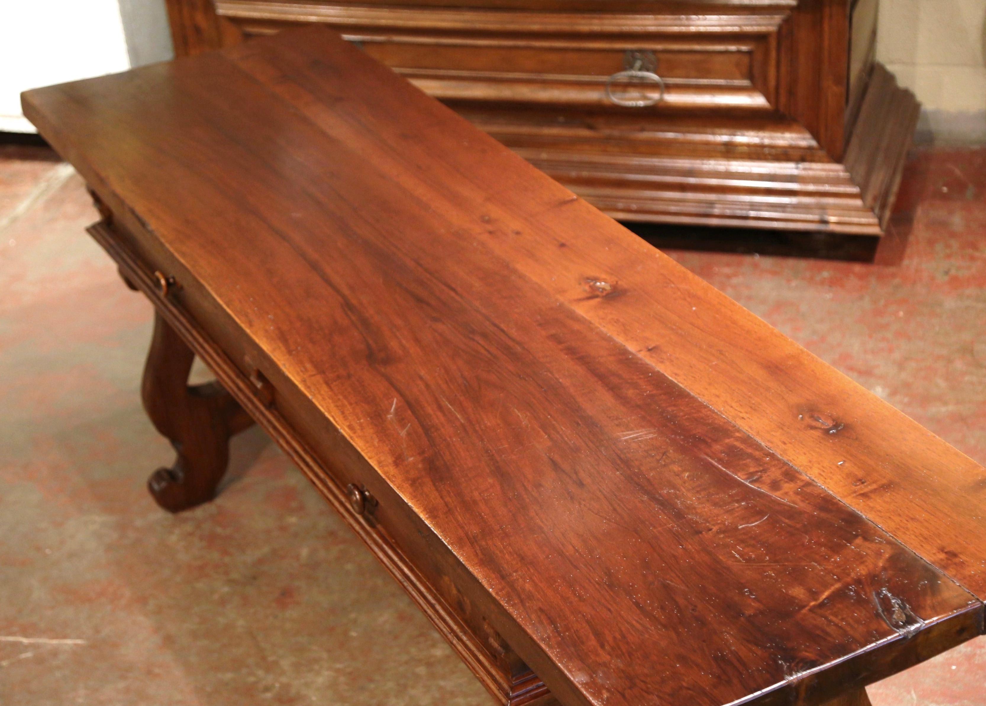 Mid-19th Century Spanish Carved Walnut and Iron Console Table Desk with Drawers 1