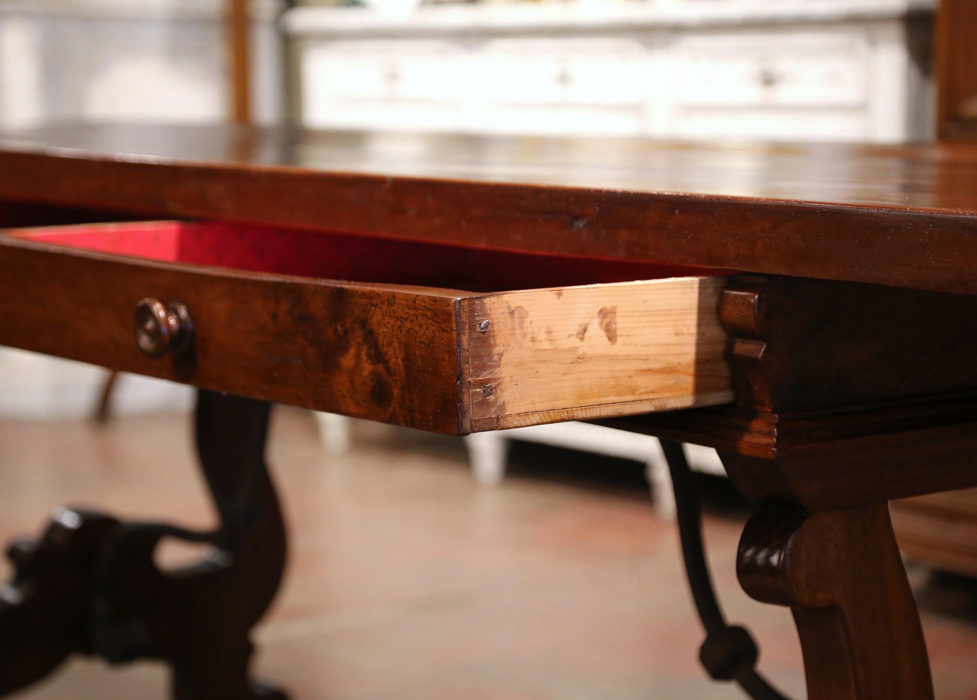 Mid-19th Century Spanish Carved Walnut and Iron Console Table Desk with Drawers 3