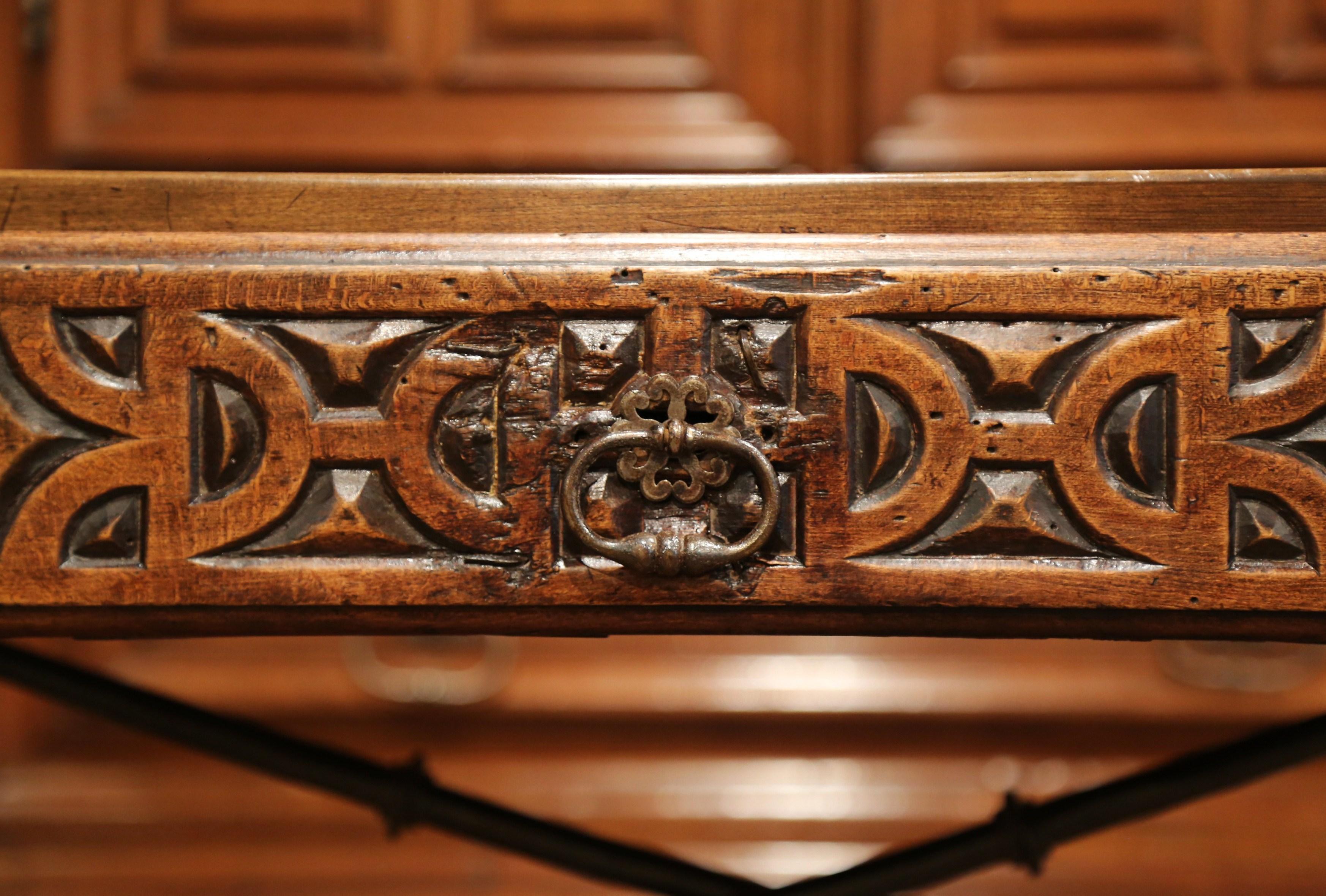 Mid-19th Century Spanish Carved Walnut Writing Table Desk with Centre Drawer 4