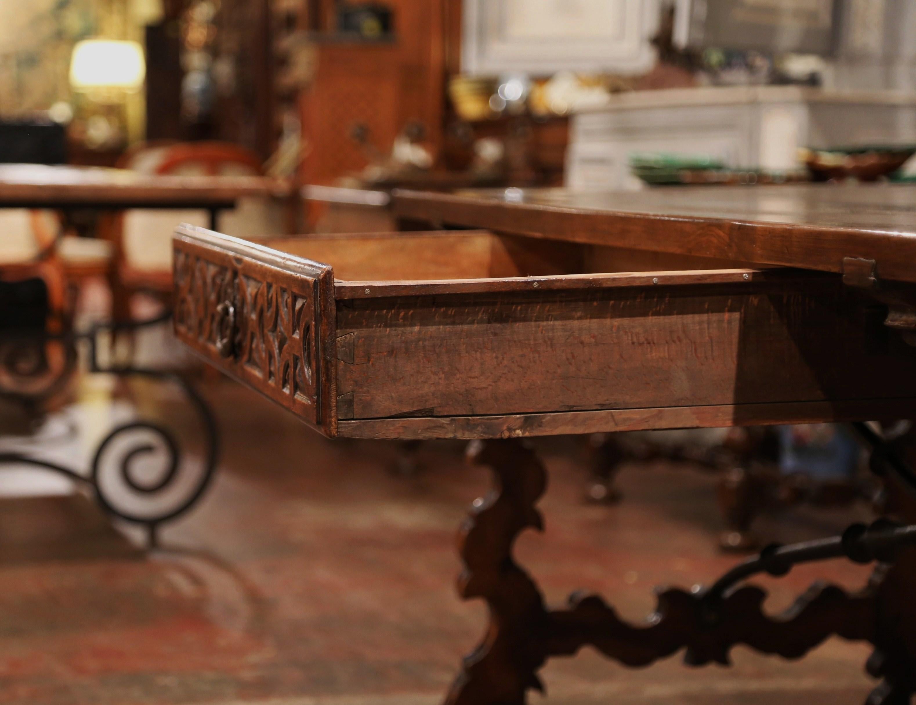 Mid-19th Century Spanish Carved Walnut Writing Table Desk with Centre Drawer 6